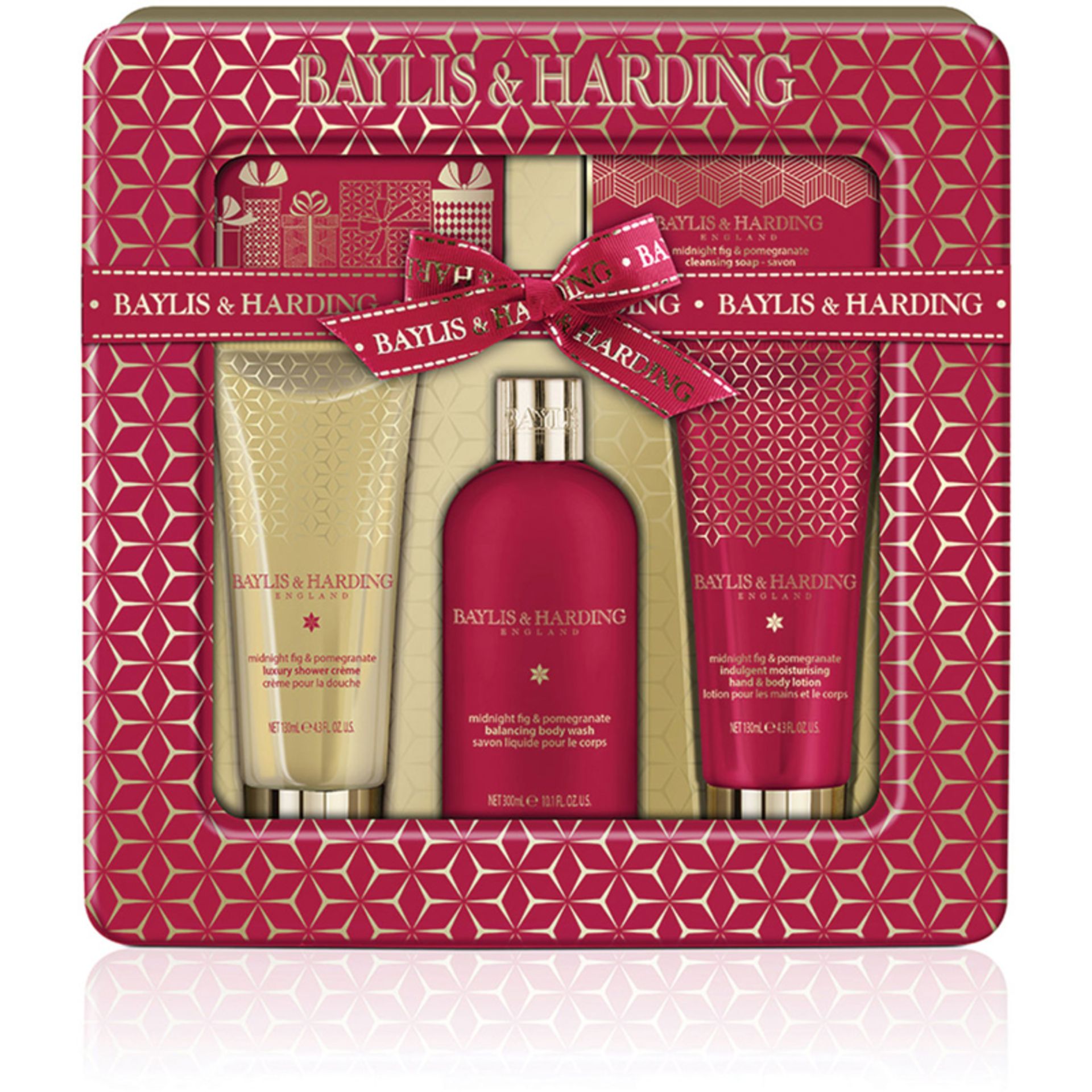 V Brand New Baylis & Harding Midnight Fig & Pomegranite Ultimate Bathing Tin Gift Set Inc 300ml Body