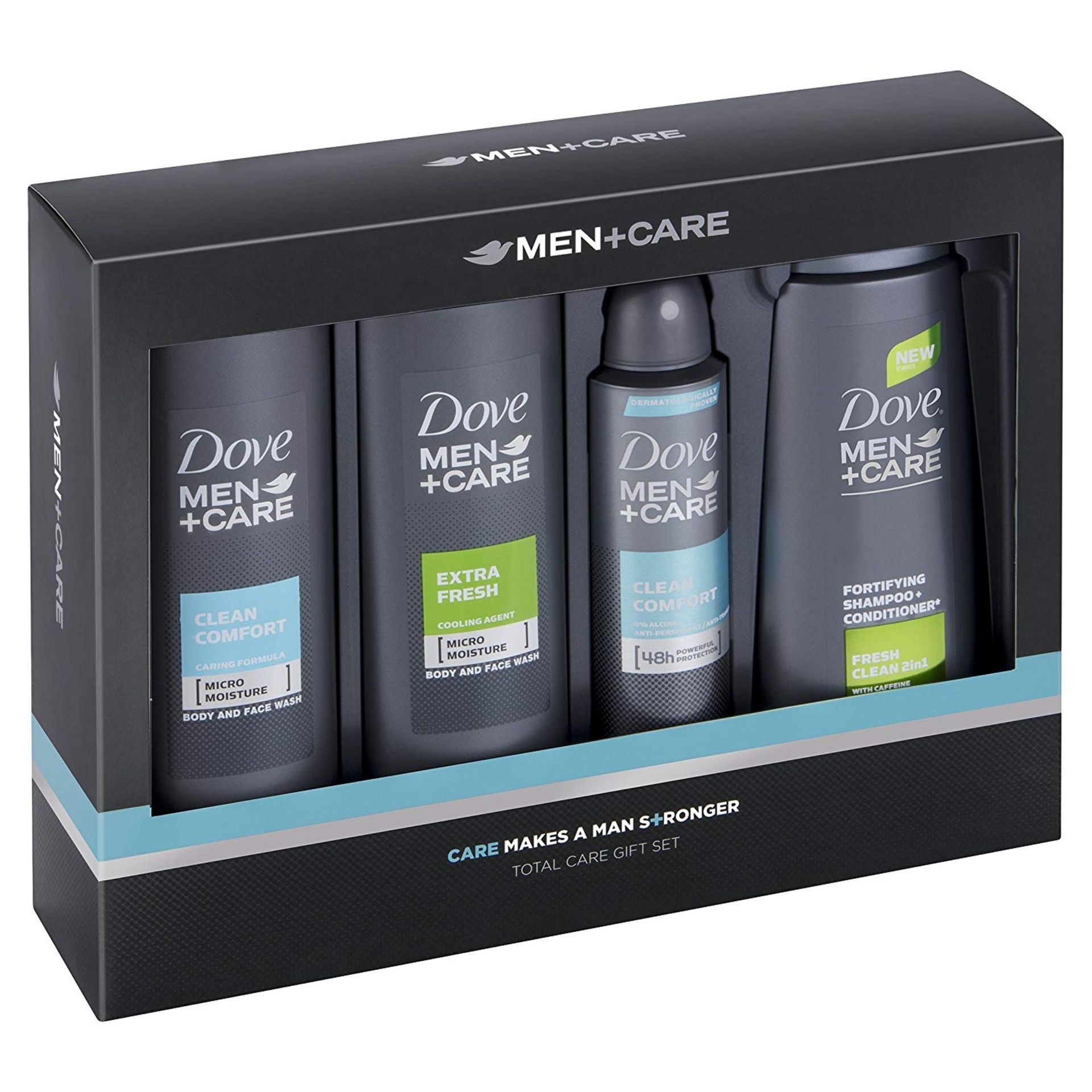V Brand New Dove Men + Care 4pc Gift Set Inc 2x Body & Face Wash / Anti Perspirant / Shampoo +