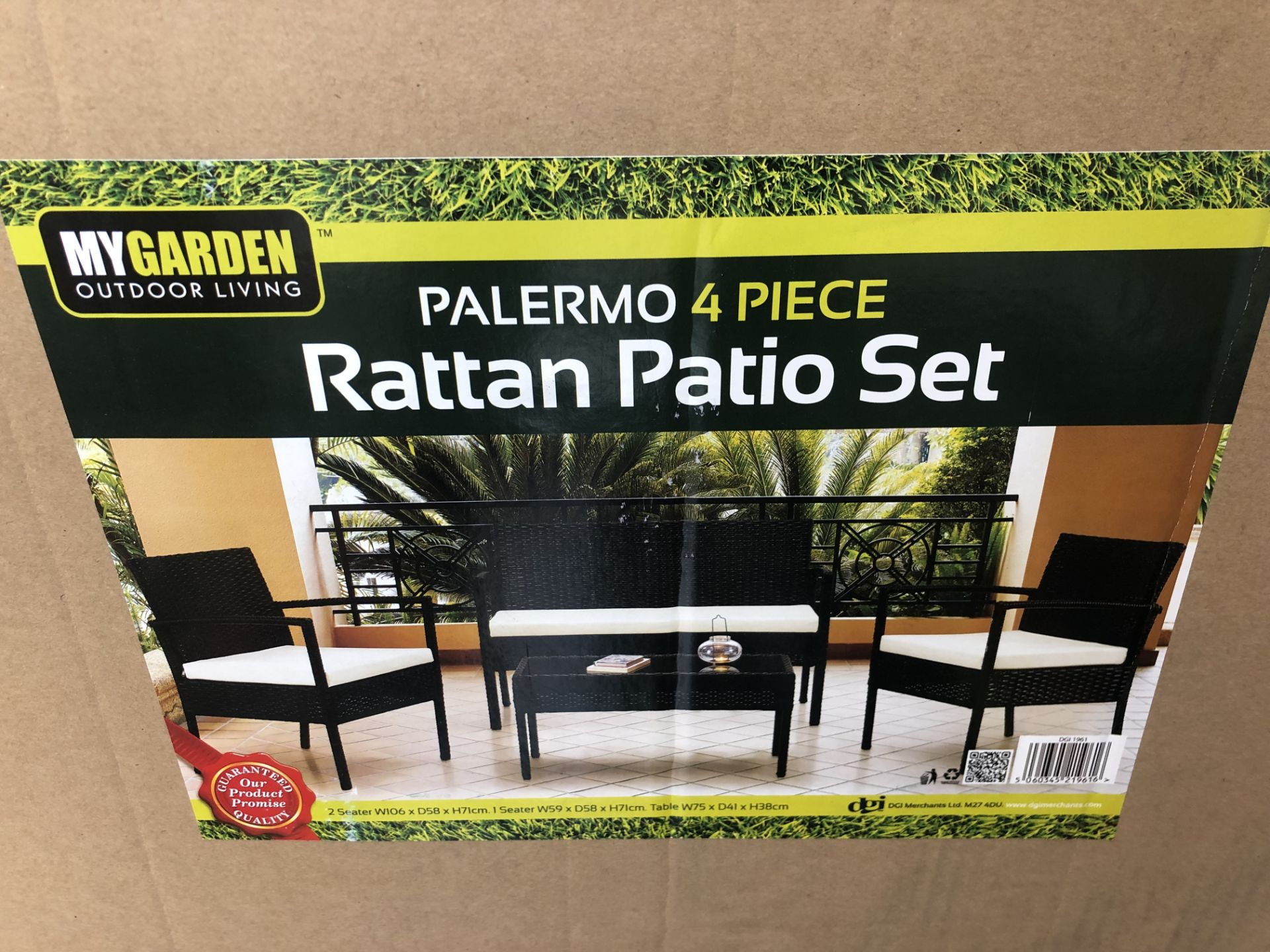 V Brand New Four Piece Palermo Ratan Patio Includes Coffee Table - Seat Cushions
