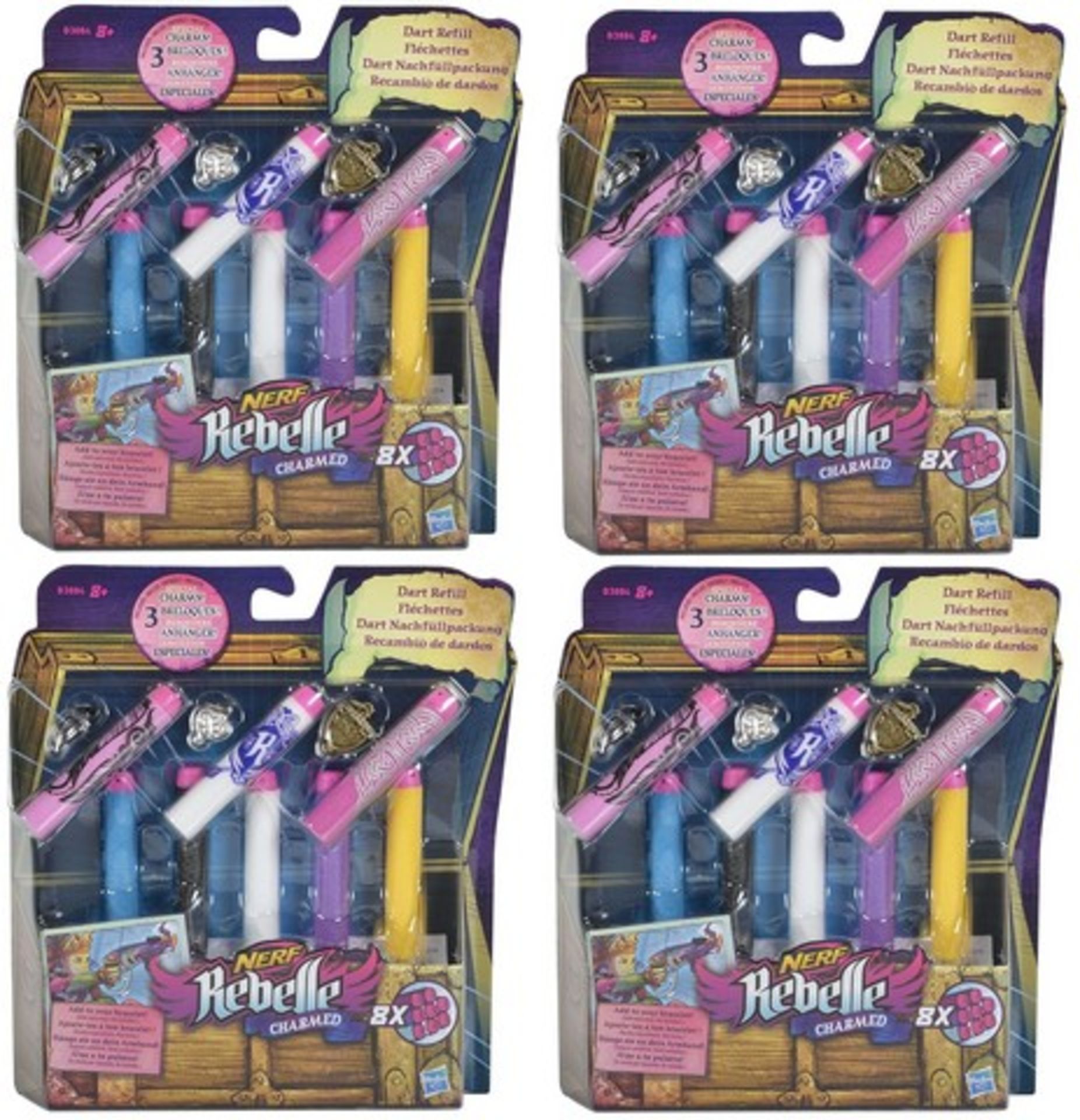 V Brand New 4 Packs Of Nerf Rebelle Charmed 8x Dart Refills With 3 Charms For Your Bracelet - RRP