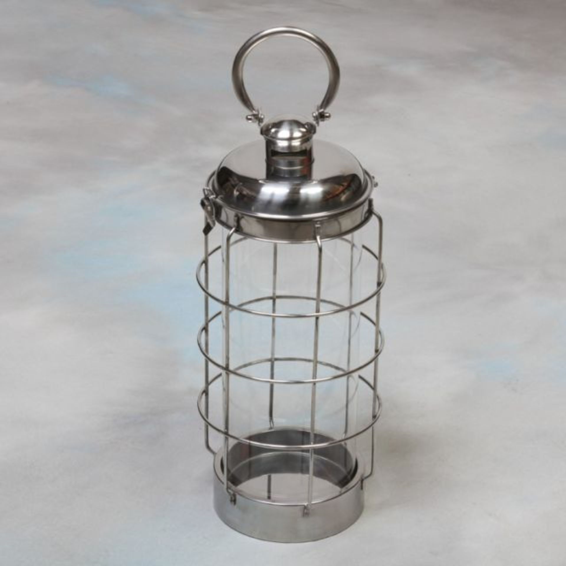 V Brand New Large Stainless Steel And Glass Caged Lantern