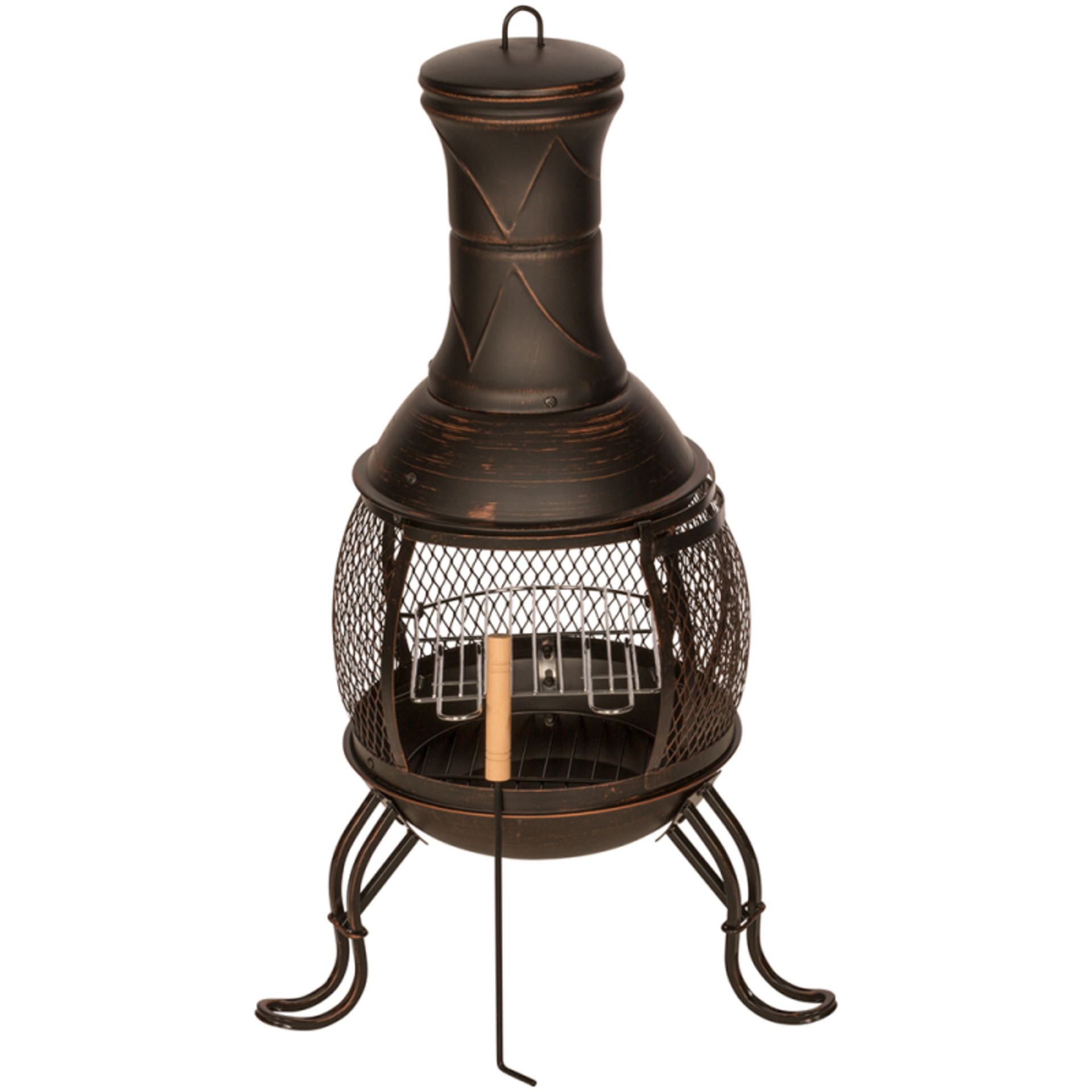 V Brand New Outdoor Chiminea BBQ Heater - Black Powder Coating With Bronze Finish