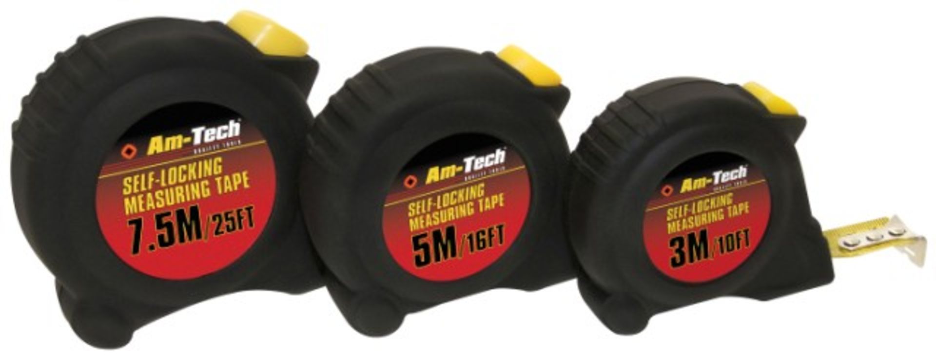 V Brand New 3 Piece Self Locking Tape Measure Set - 3 metre/5 metre/7.5 metre - Metric And