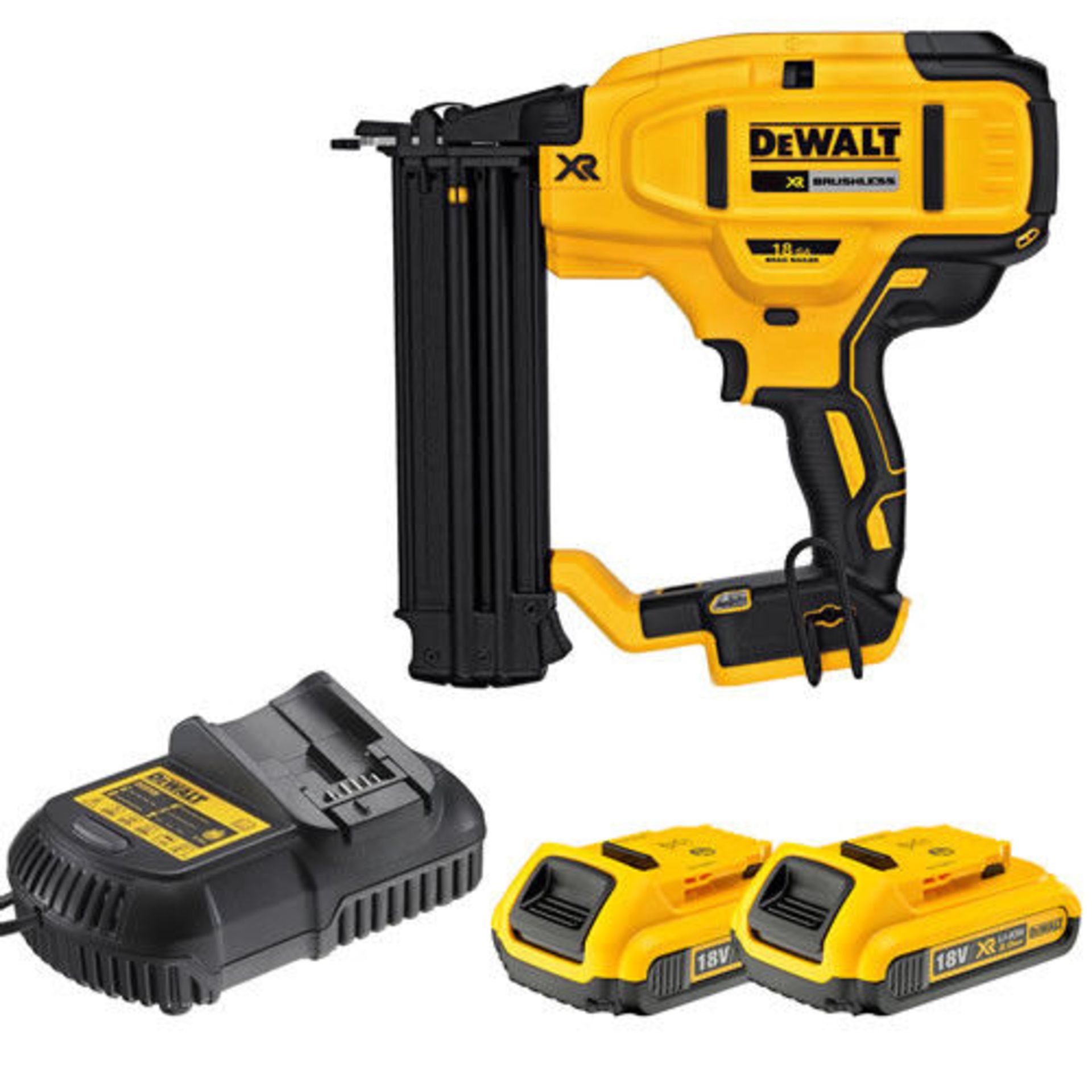 V Brand New DeWalt DCN680D2 18v Lithium Ion 2.0Ah XR Brushless 18g Brad Finish Nailer With Two