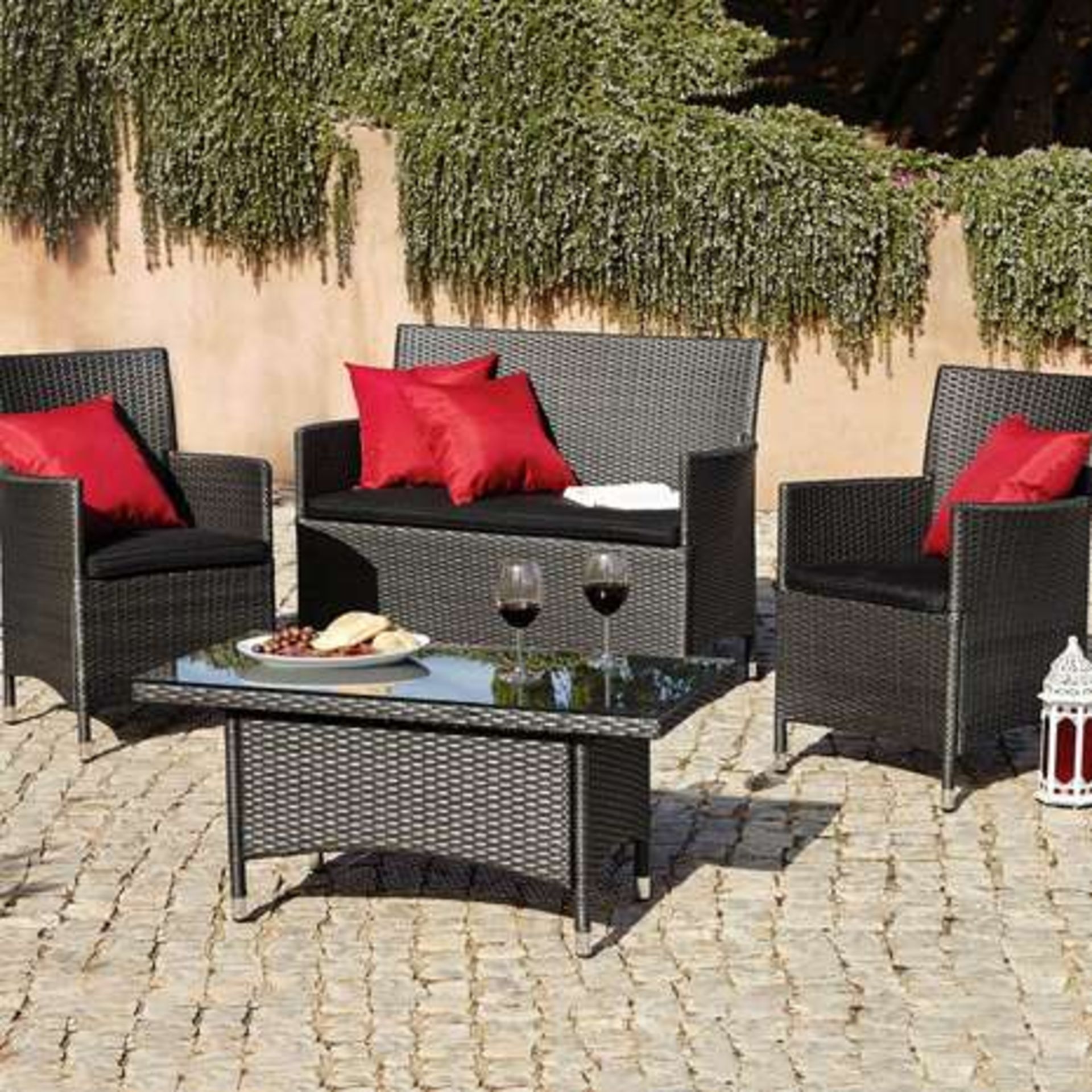 V Brand New Balinese Four Piece KD Conversation Set - Slate Grey Colour - Comes With Four Red