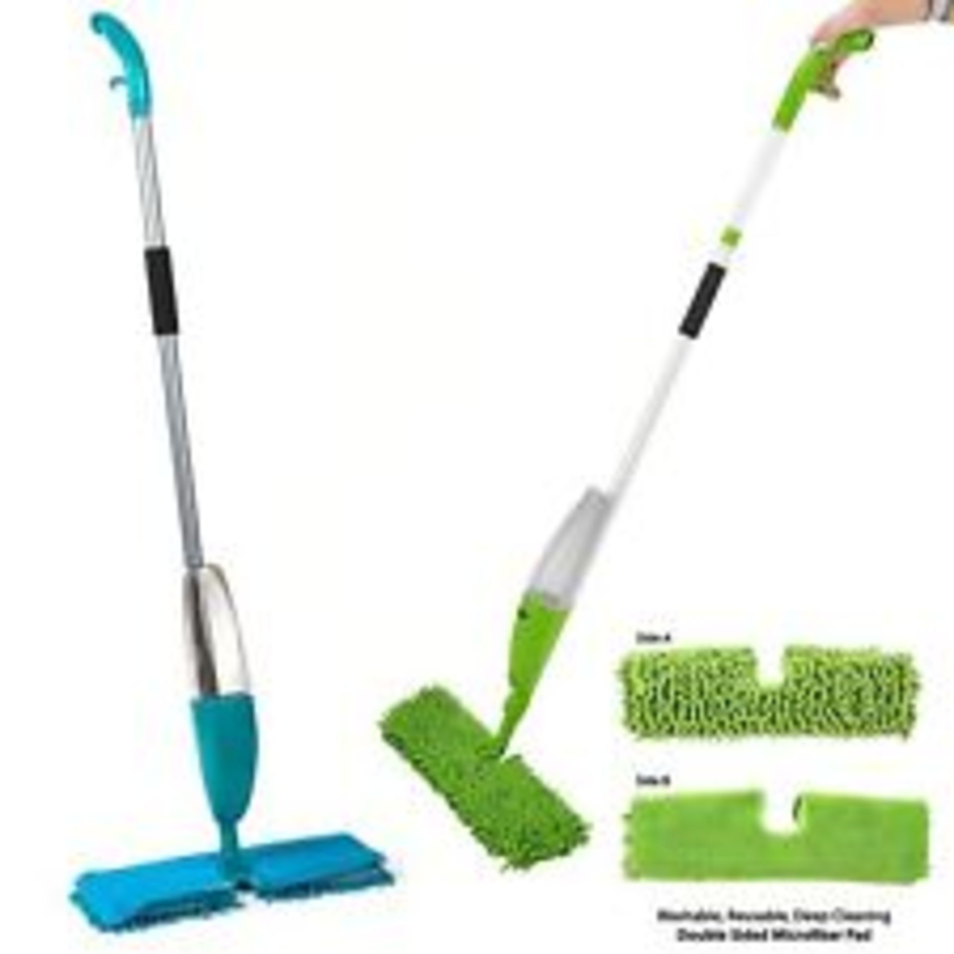 V Brand New Spray Mop With Double Sided Cleaning Head - 124CM Handle - Spray Trigger (Colours May