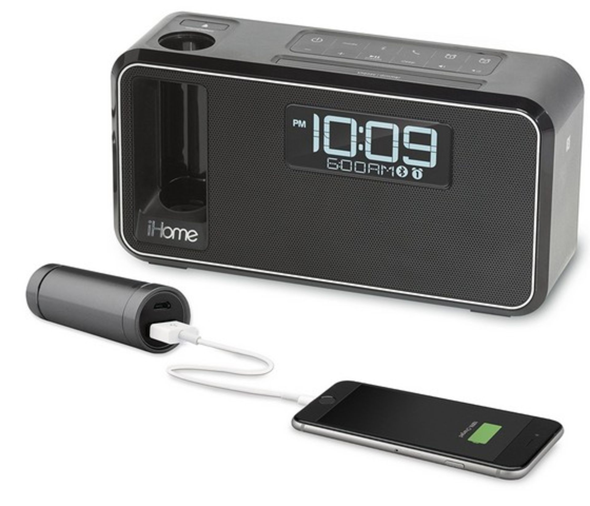 V Brand New iHome Dual Charging Bluetooth Stereo Alarm Clock Radio/Speakerphone - Bluetooth - Image 2 of 2