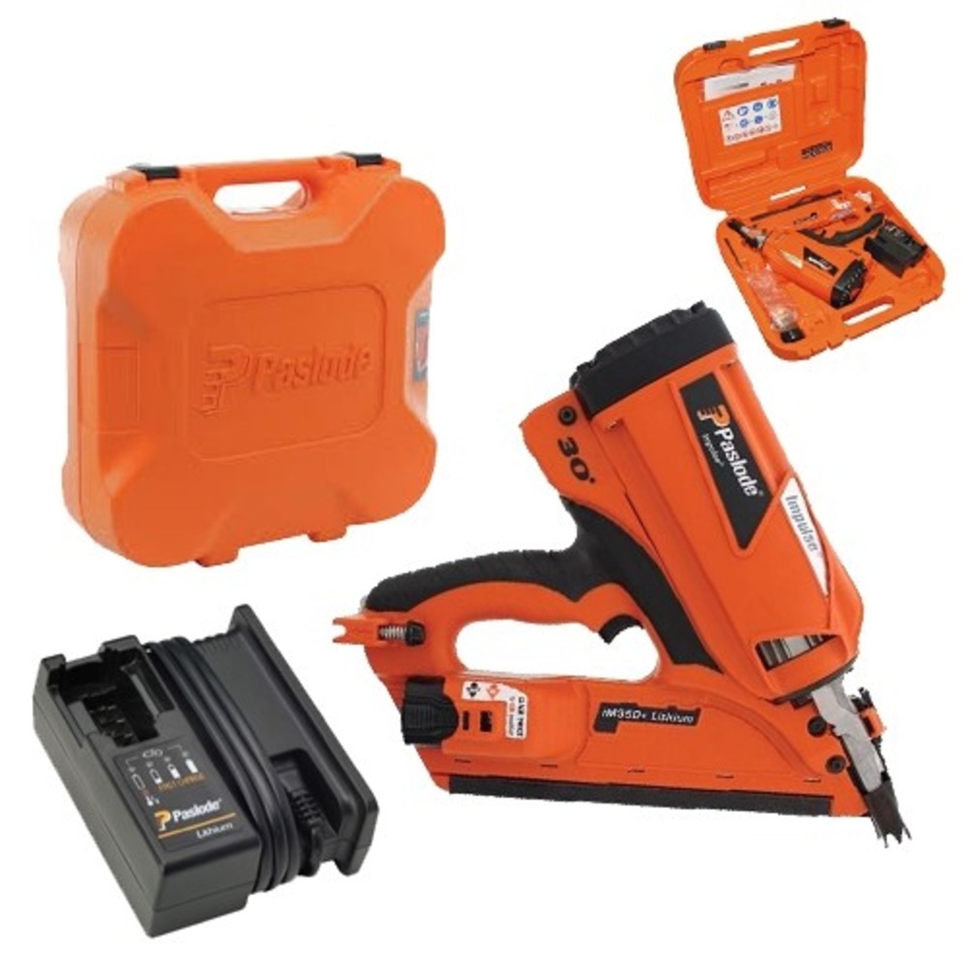 V Brand New Paslode IM350 Plus 90mm 7.4v 2.1Ah Li-ion First Fix Angled Gas Framing Nailer With