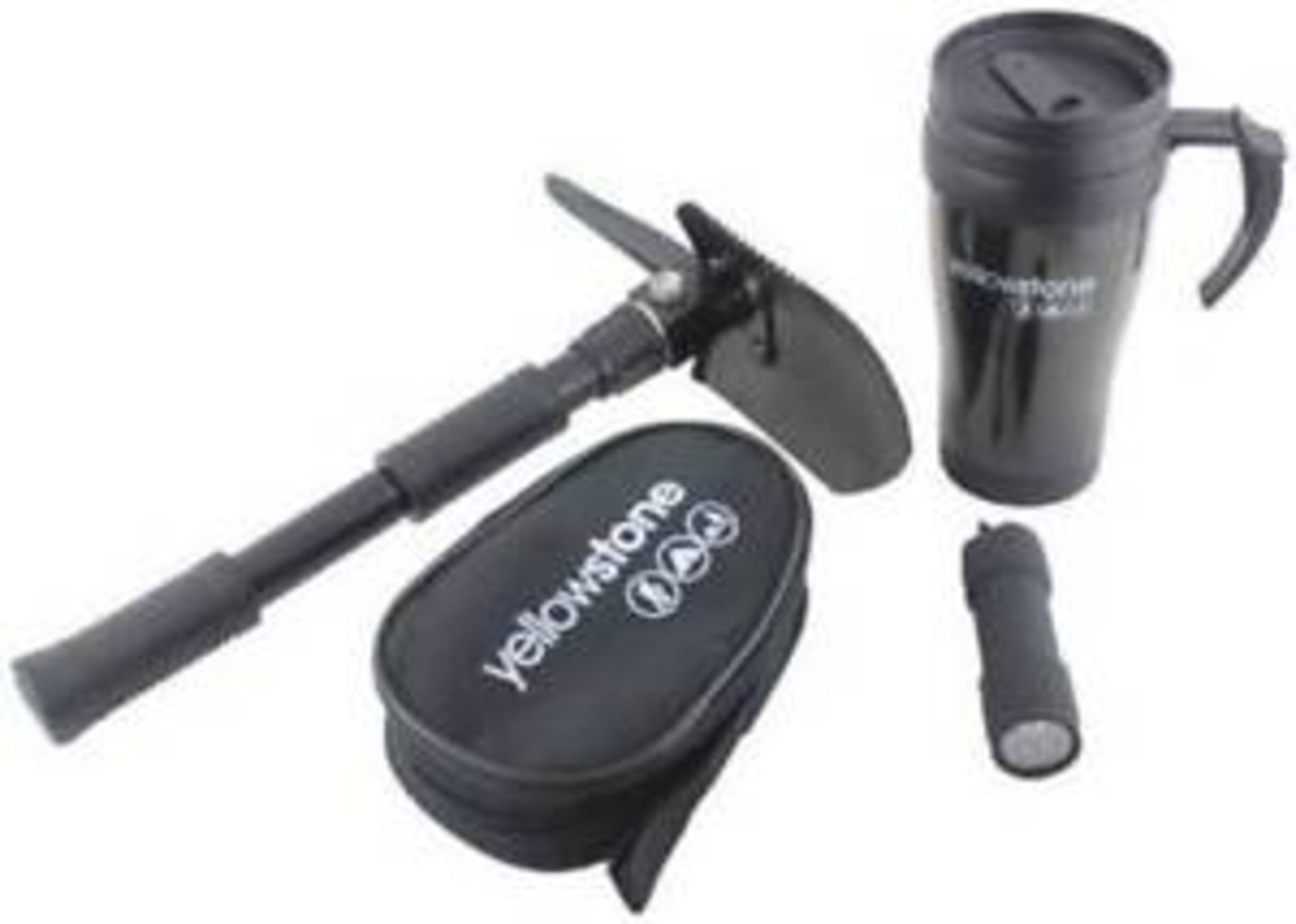 V Brand New Car Travel Gift Set Including Mini Folding Shovel - 450ml Travel Mug & A 9 LED Pocket