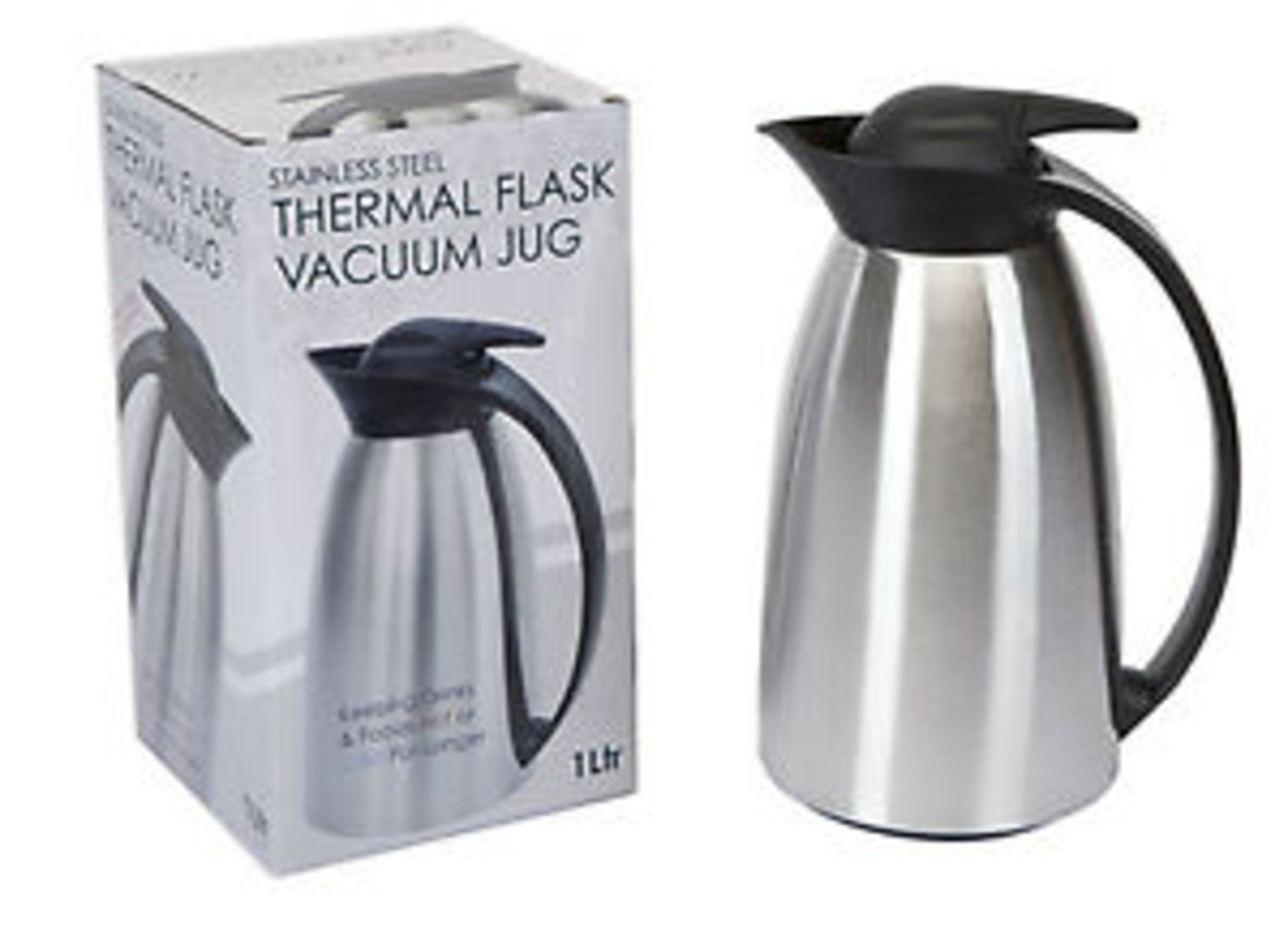 V Brand New 1 Litre Stainless Steel Thermal Flask Vacuum Jug - Keeps Drinks Hot or Cold For Much