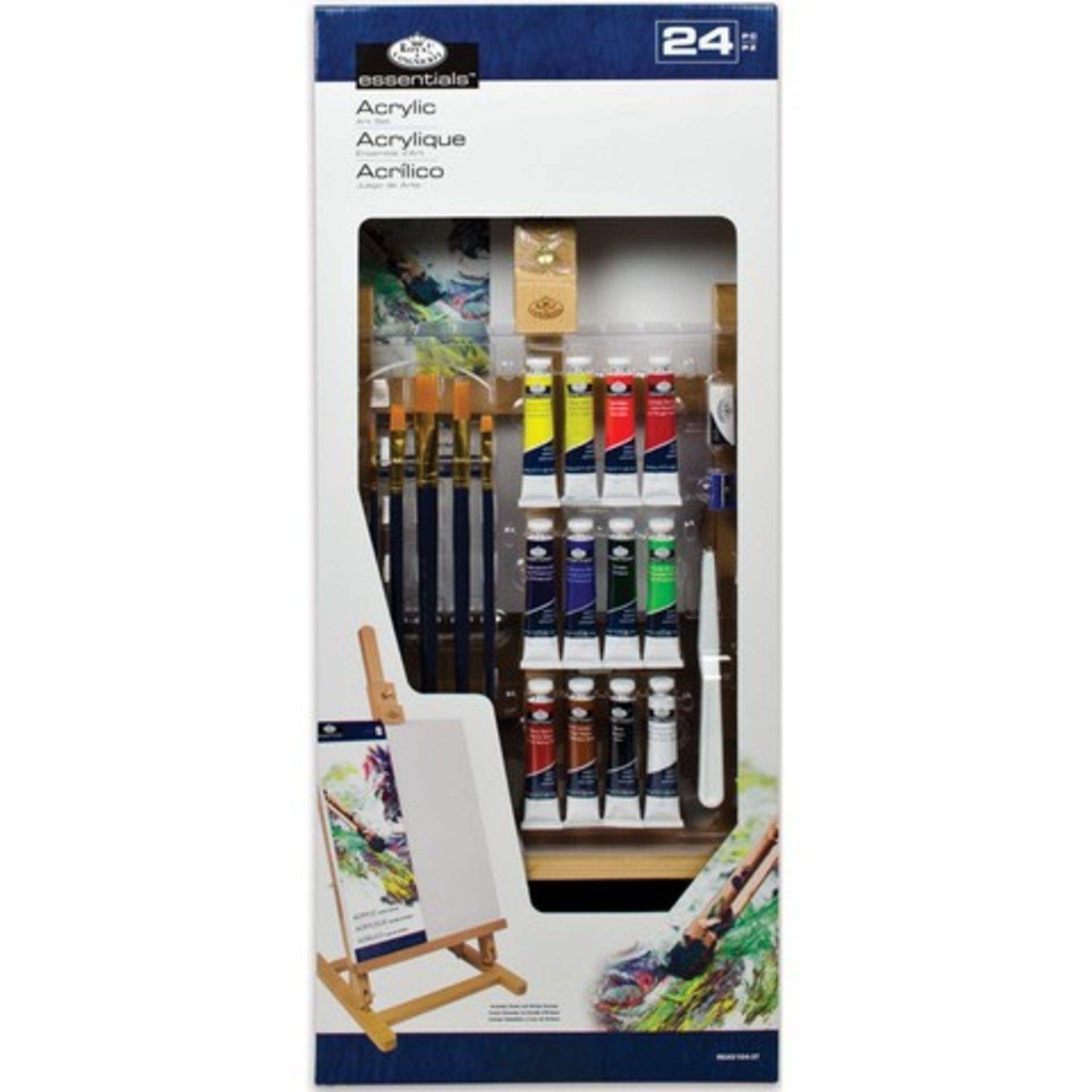 V Brand New Royal Langnickel 24 Piece Acrylic Paint Set inc Easel - 12 Acrylic Paints - 6 Gold