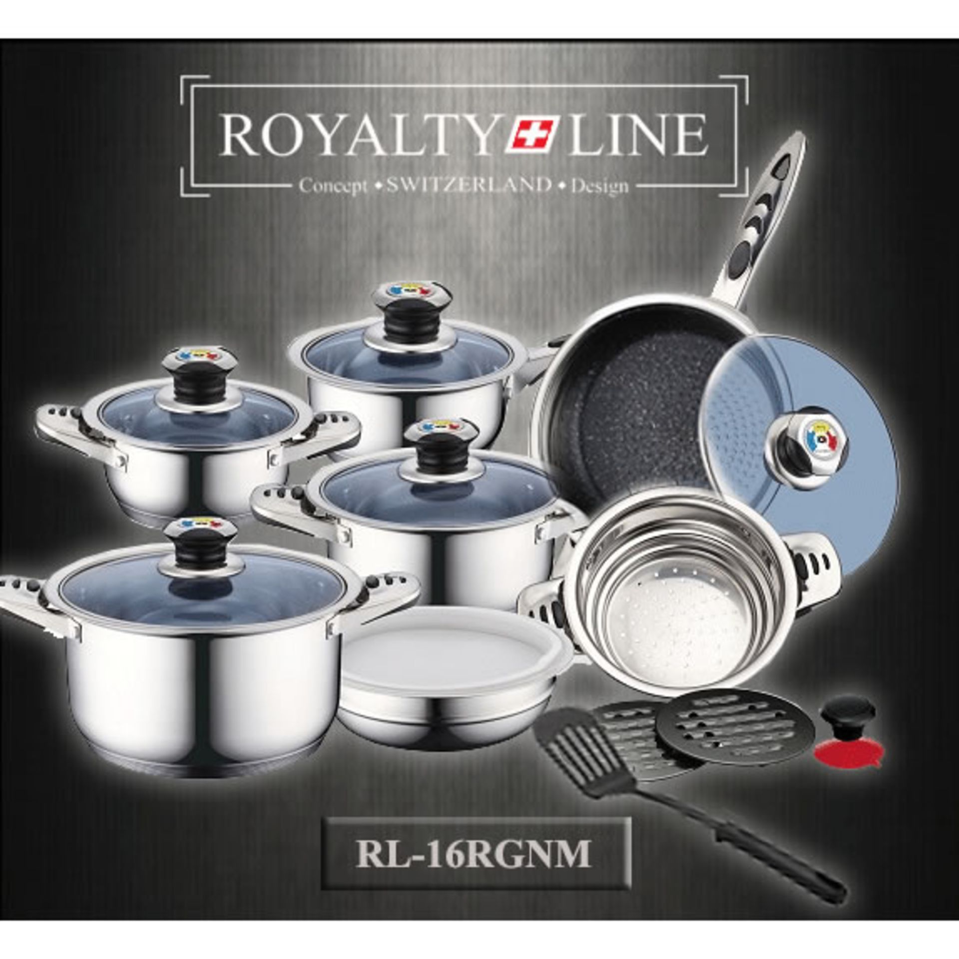 V Brand New 16pce Stainless Steel Cookware Set Including Ceramic Coated Fry Pan RRP 1299Euro