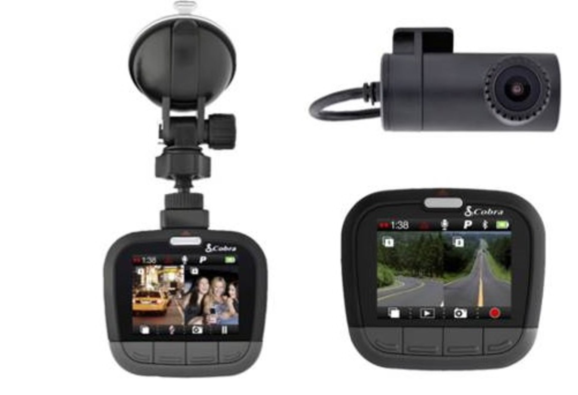 V Grade A Cobra CDR905DBT Dual View Dash Cam With 1080p Front and 720p Rear Camera With 16gb