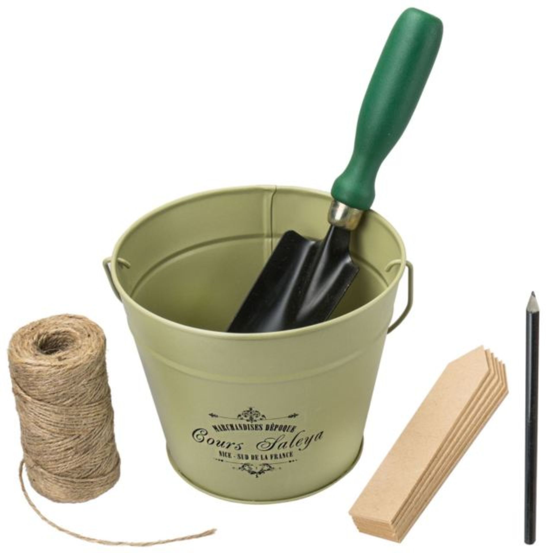 V Brand New Garden Planter Set Includes Metal Plant Pot - Twine - 6 Wooden Labels - Garden