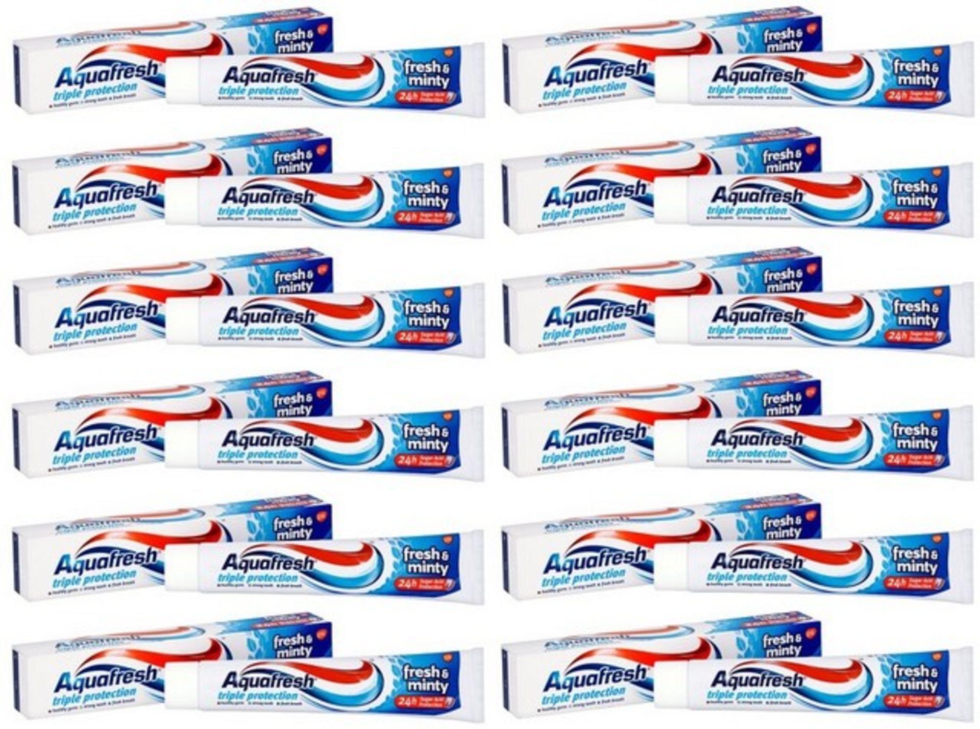V Brand New 12 Tubes Aquafresh Toothpaste Fresh & Minty 75ml Amazon Price £26.64