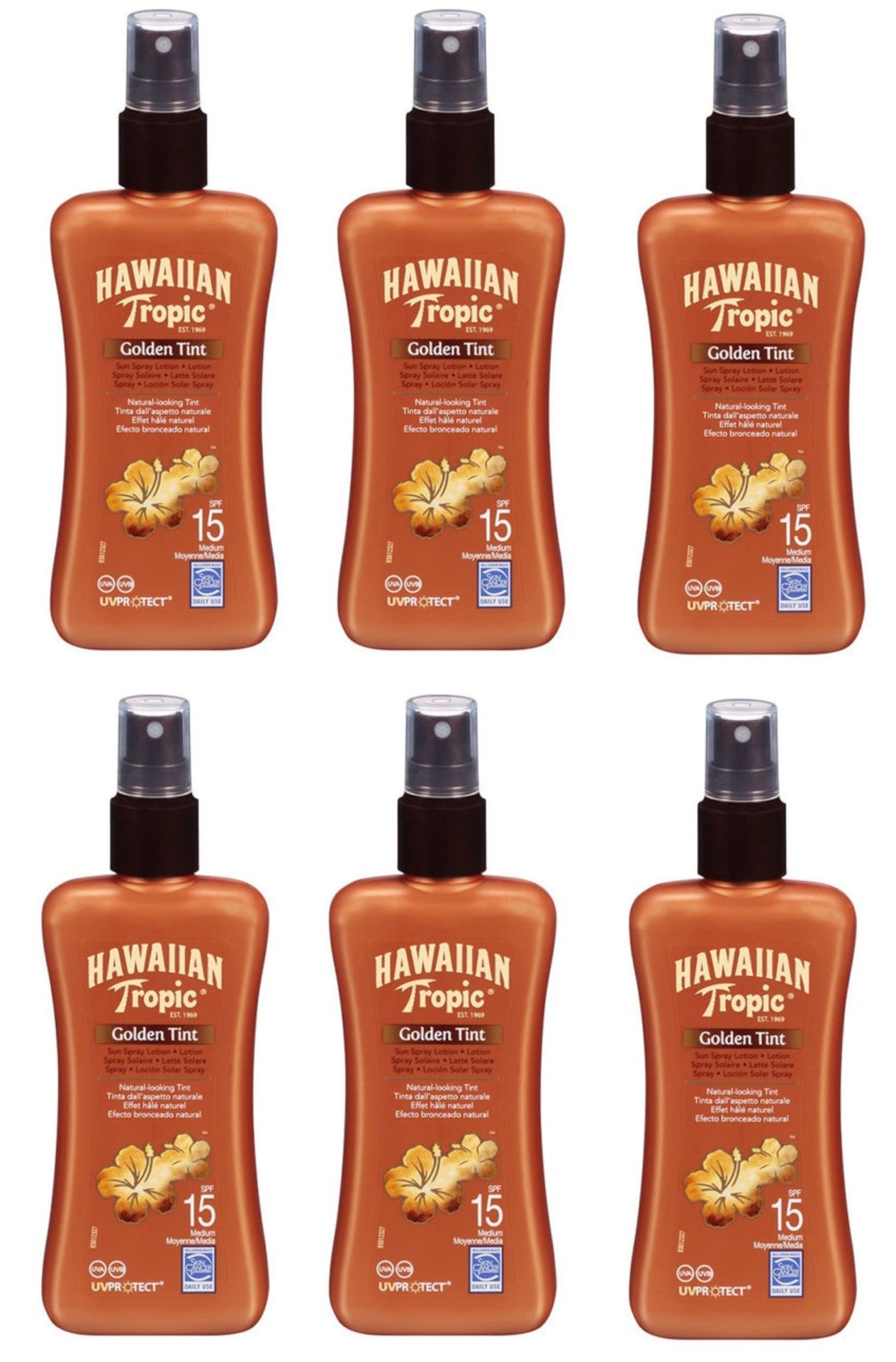 V Brand New 6 x Hawaiian Tropic Tan Lotion Golden SPF15 200ml - Online Price £35.94 (eBay)