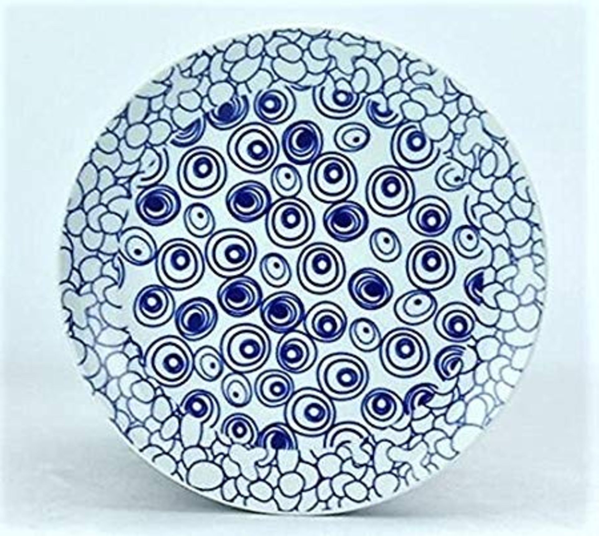 V Brand New Nippon by Jameson + Tailor Set Of Four Blue Circles And Pebbles Porcelain Plates (ISP