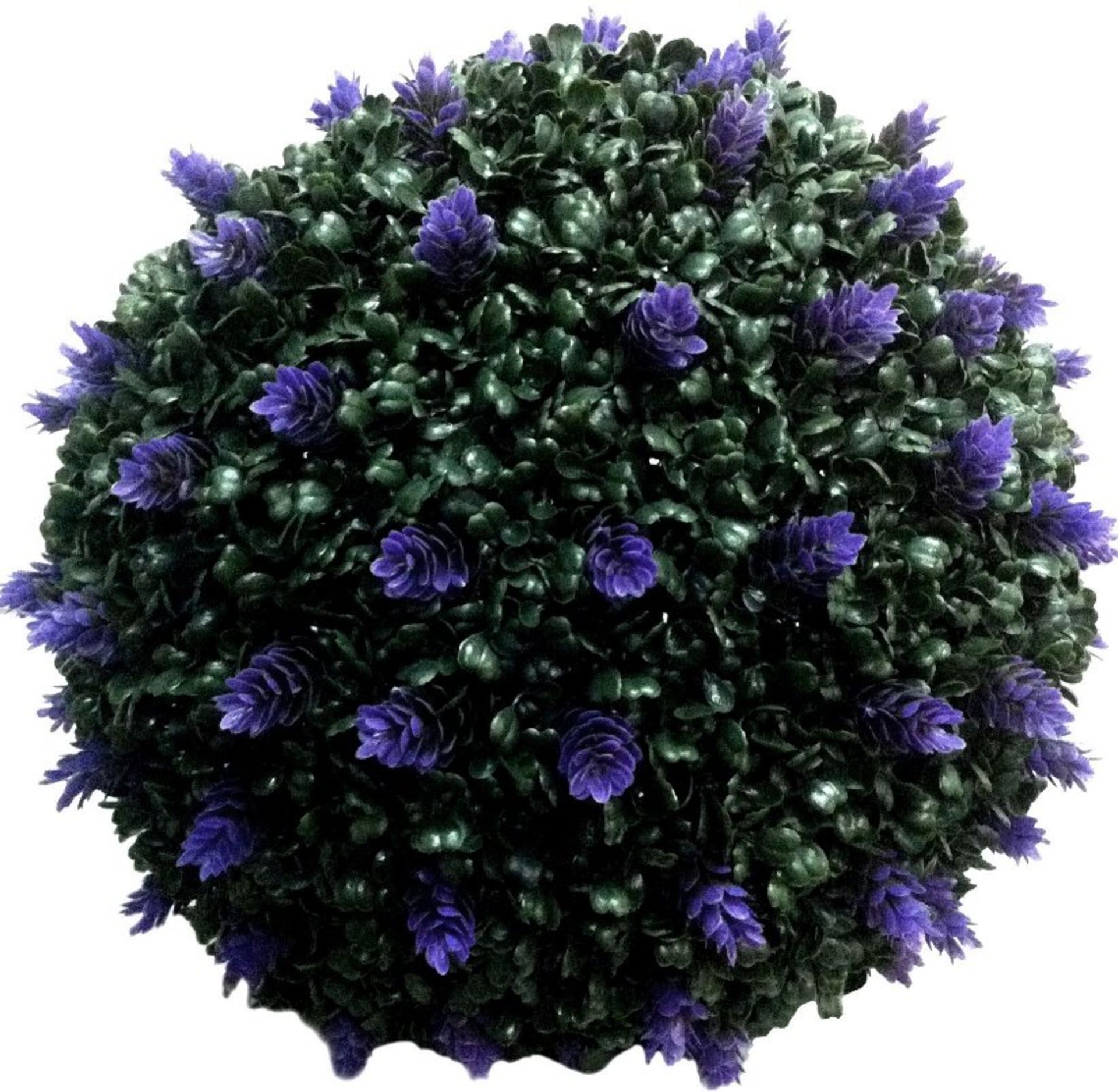 Brand New A Lot Of Two 25cm Boxwood Topiary Garden Balls In Green Leaves & Purple Cones ISP £19.