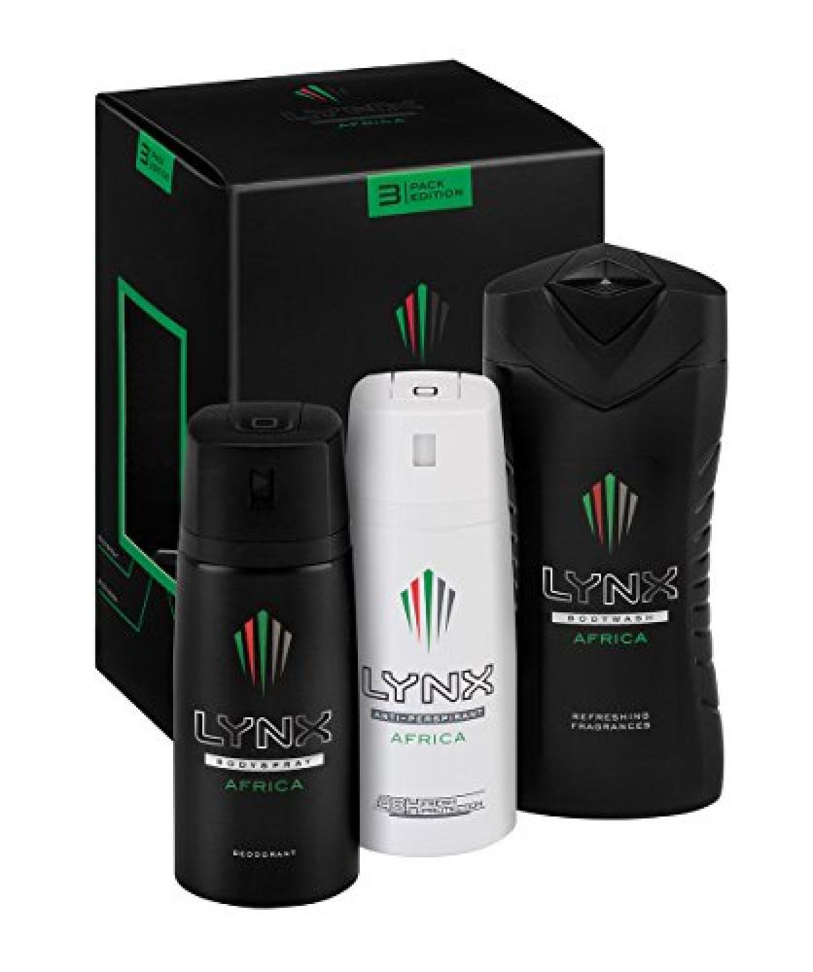 V Brand New Lynx Africa Triple Gift Pack Inc 150ml Bodyspray - 150ml Anti-Perspirant - 250ml