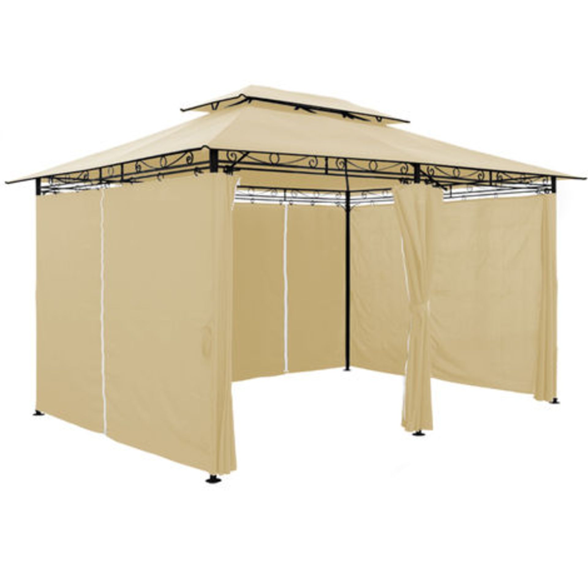V Brand New 3m x 4m Cream Powder Coated Garden Canopy/Gazebo With Curtains And Integrated Air - Image 2 of 2