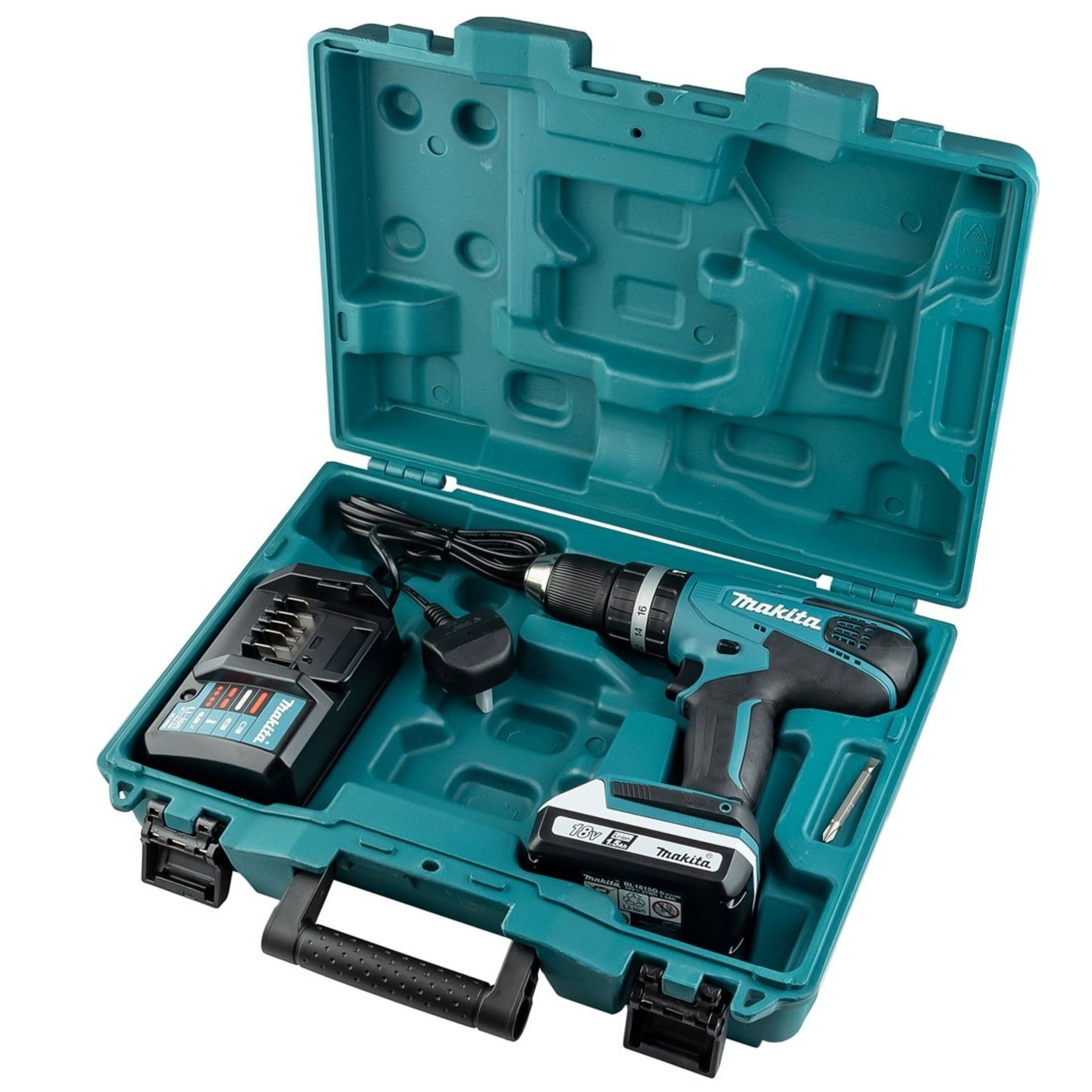 V Brand New Makita 18v Cordless Hammer Drill With Battery And Charger And Case