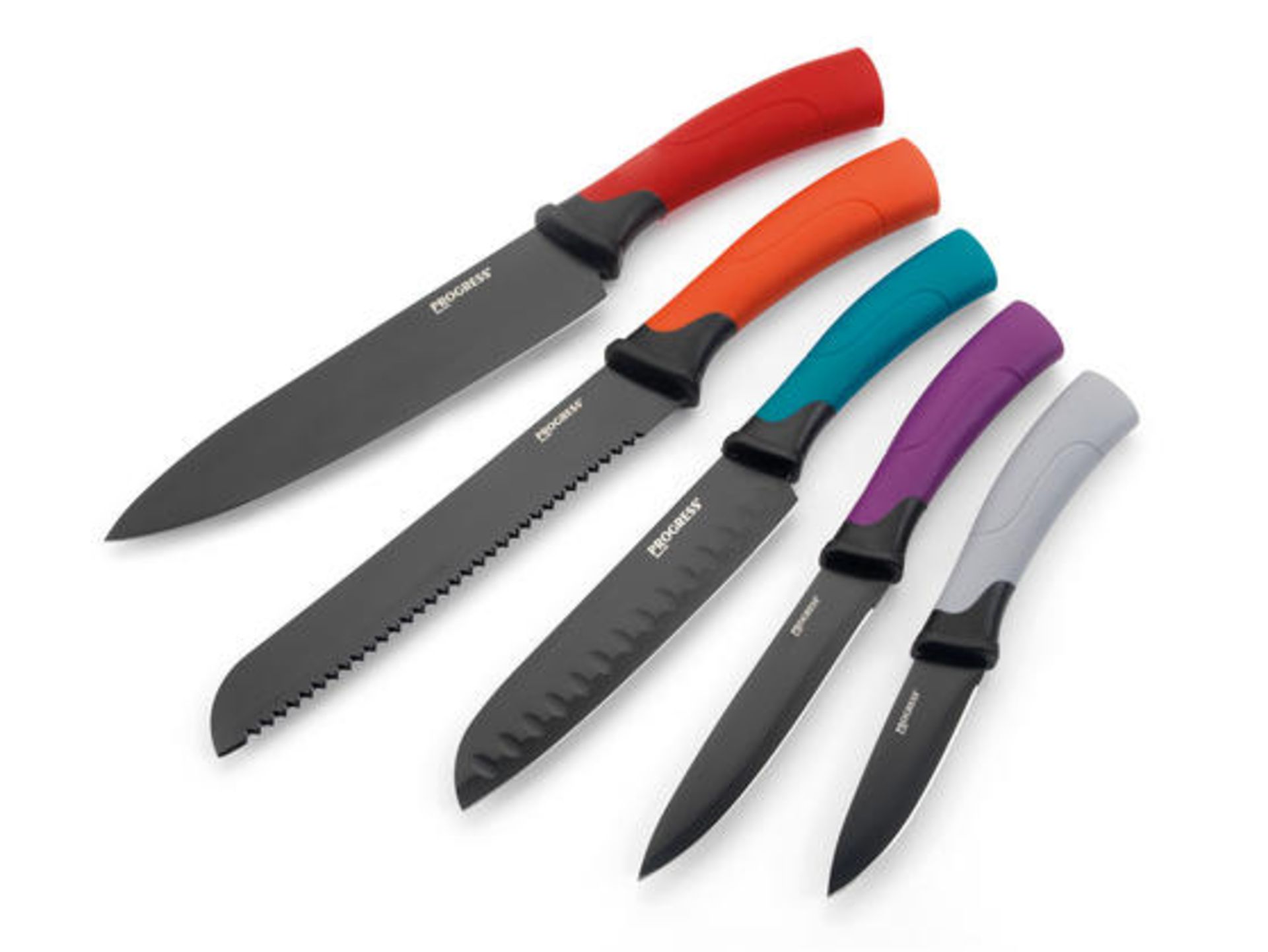 V Brand New Progress 5 Piece Smart Knife Block With Multi Coloured Handles - Secure Block locking - Image 3 of 4