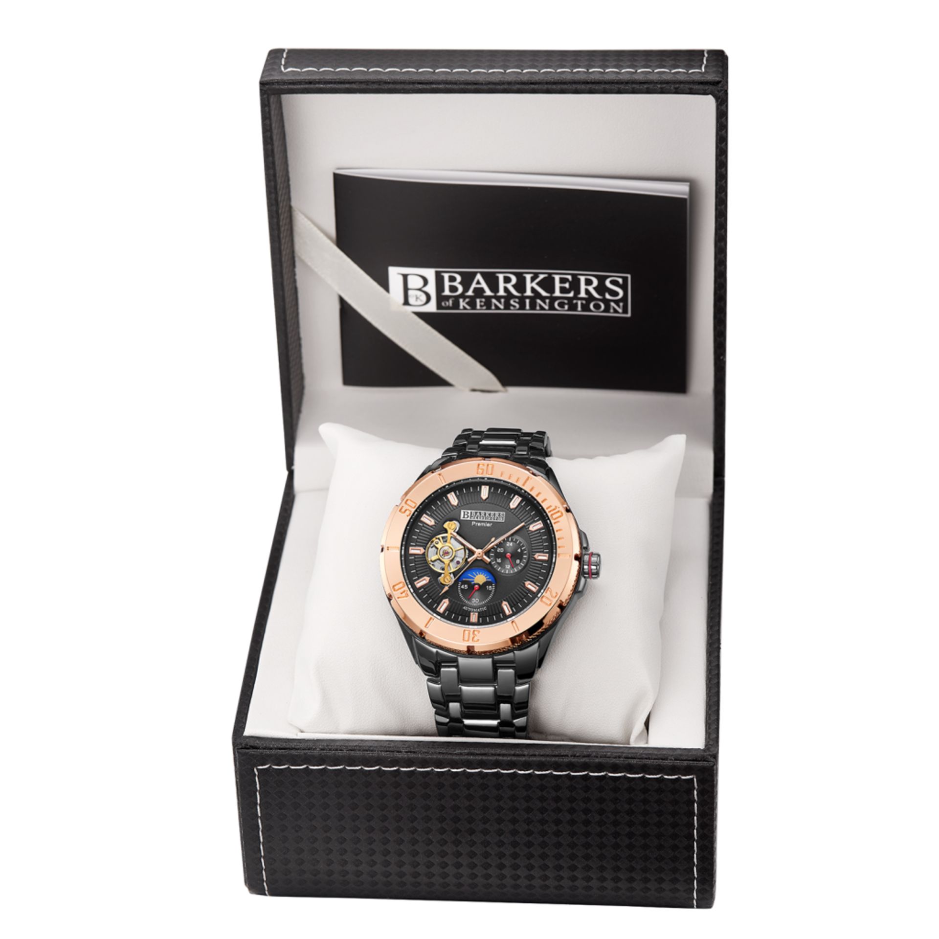 V Brand New Fabulous Barkers Of Kensington Gents Premier Automatic Rose Watch - Black Bracelet Strap - Image 2 of 5