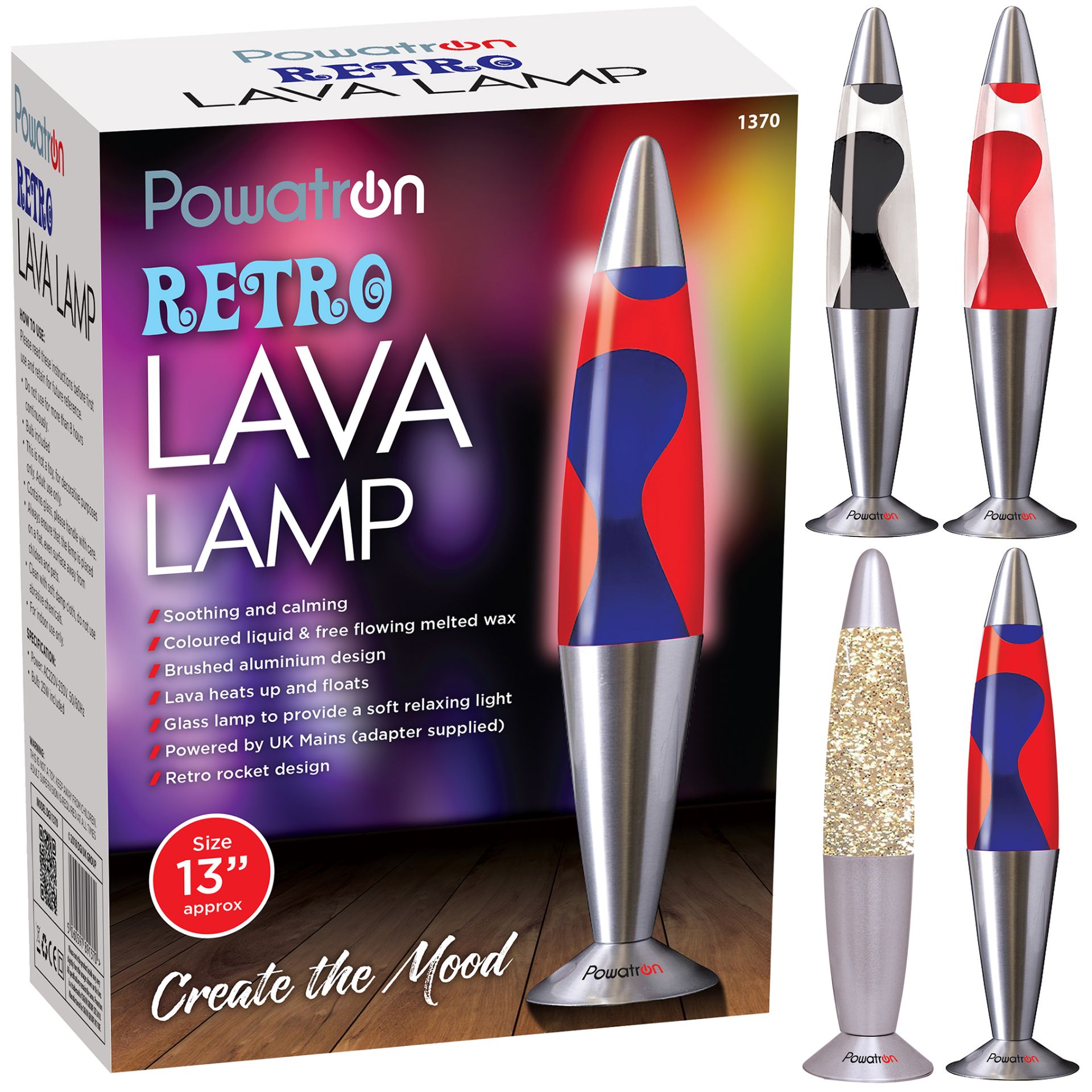 V Brand New Powatron Thirteen Inch Retro Lava Lamp Light Blue Liquid-Dark Blue Wax (Image Is Similar