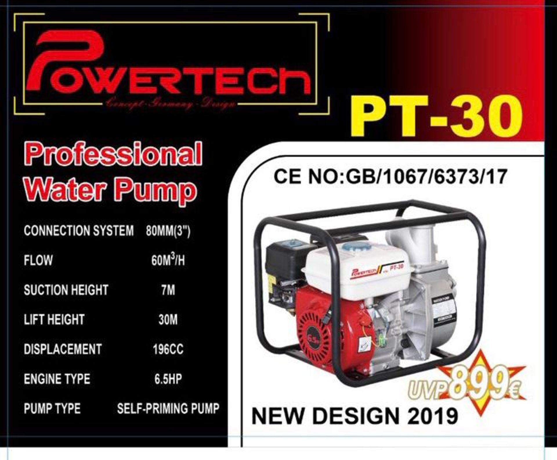 V Brand New Powertech PT-30 Professional Water Pump - RRP 899Euros