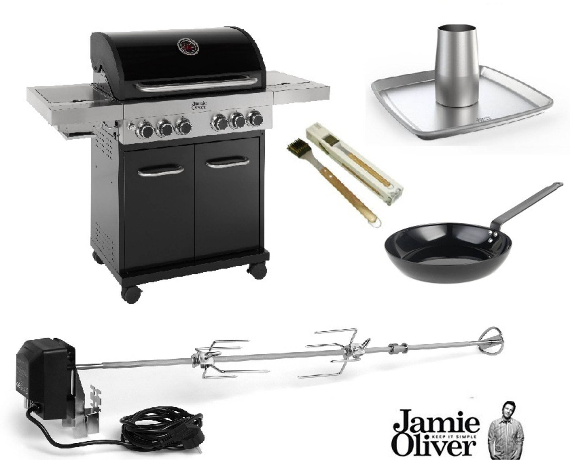 V Brand New Jamie Oliver Classic 4SI BBQ Plus Accessories - 4 Gas Burners Plus Side Grill & Side