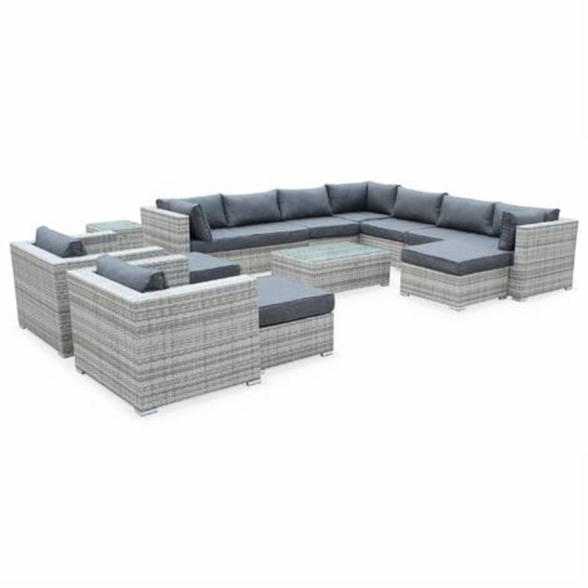 V Brand New 14 Seater Ultimate Rattan Garden Patio Set Inc Huge L Shaped Sofa Section + 2 x Separate