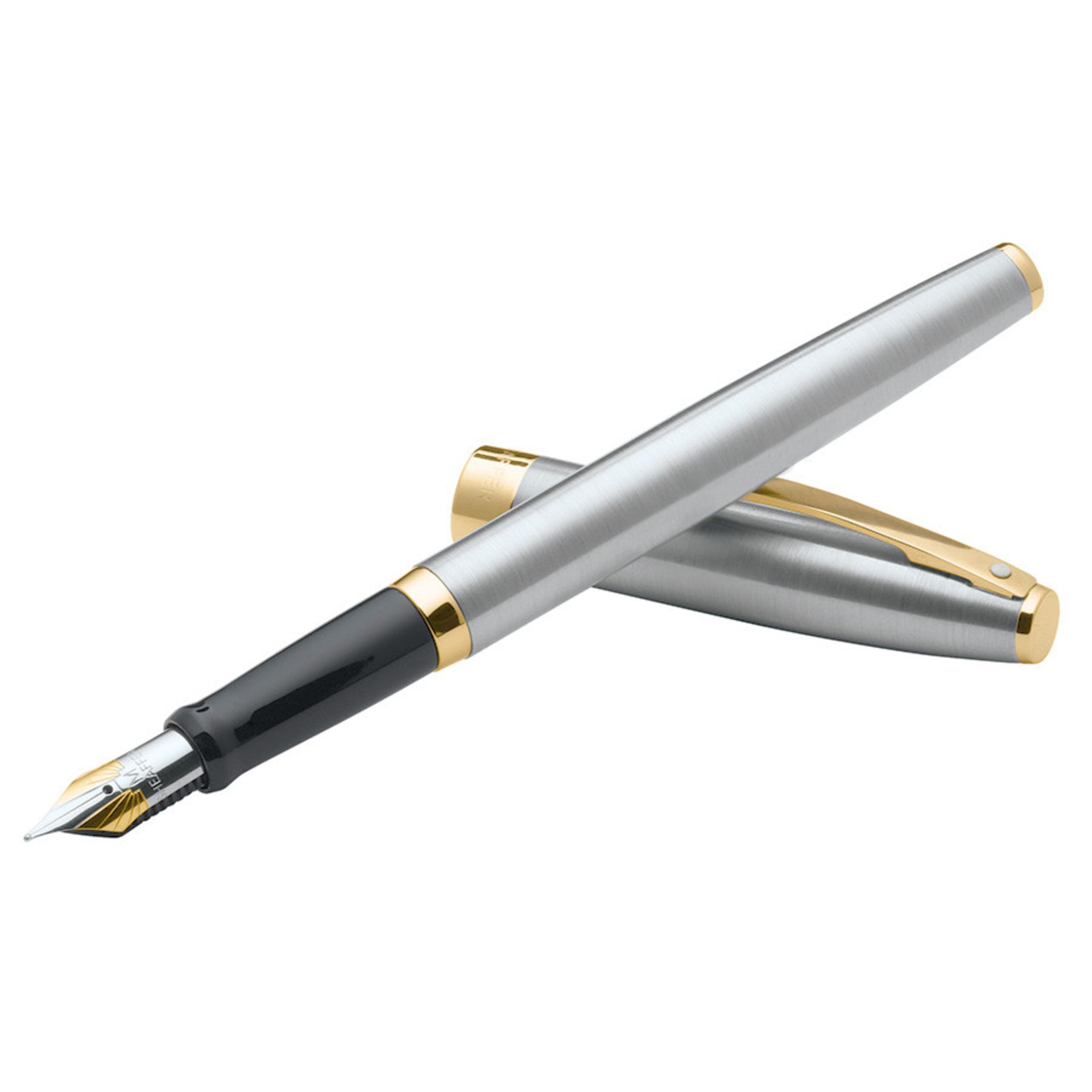 V Brand New Sheaffer Sagaris Brushed Chrome Fountain Pen With Gold Tone Trim ISP £35 (Stone