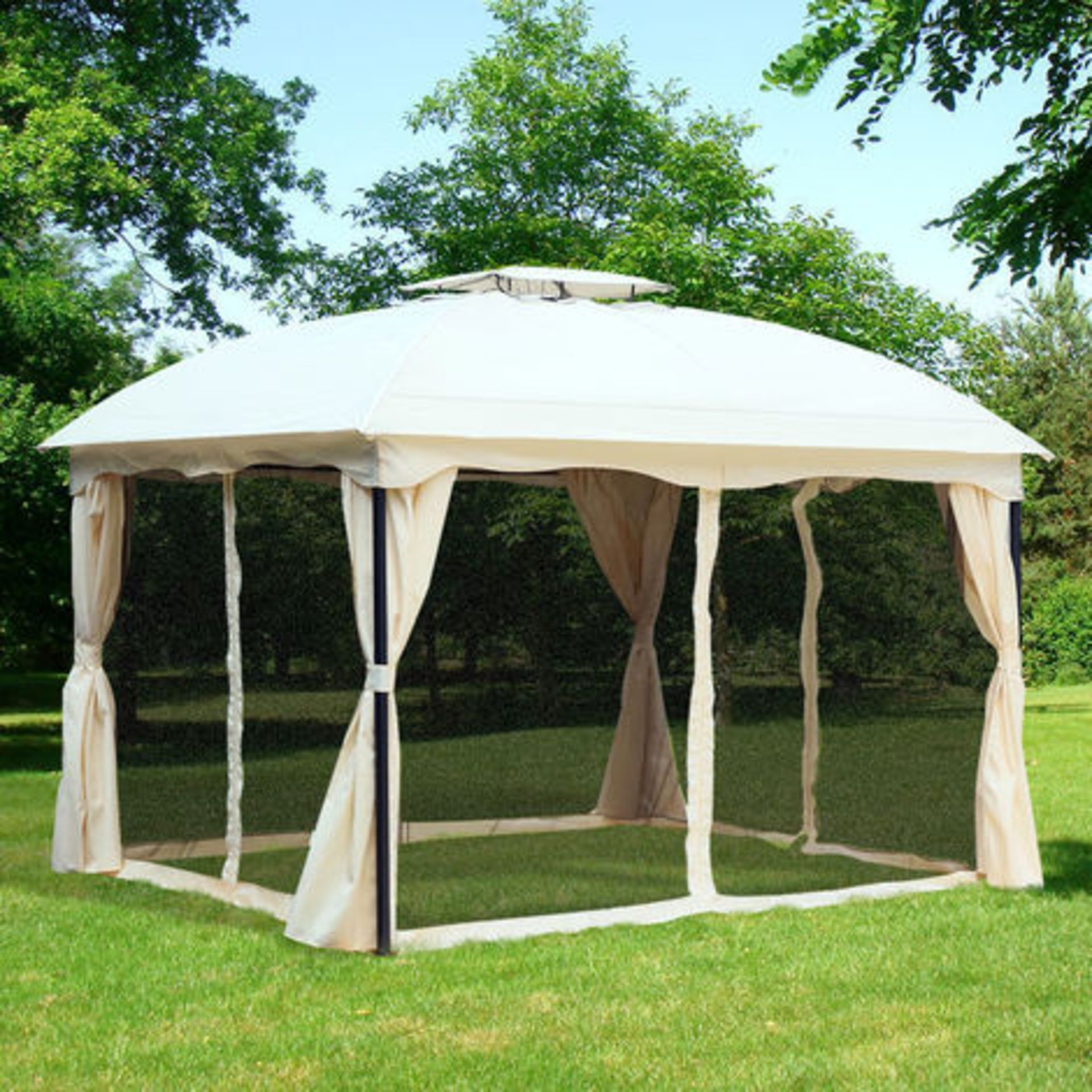 V Brand New 3m x 3.65m Gazebo Part Pavilion With Curtains And Steel Frame (Item Available Approx 5-7