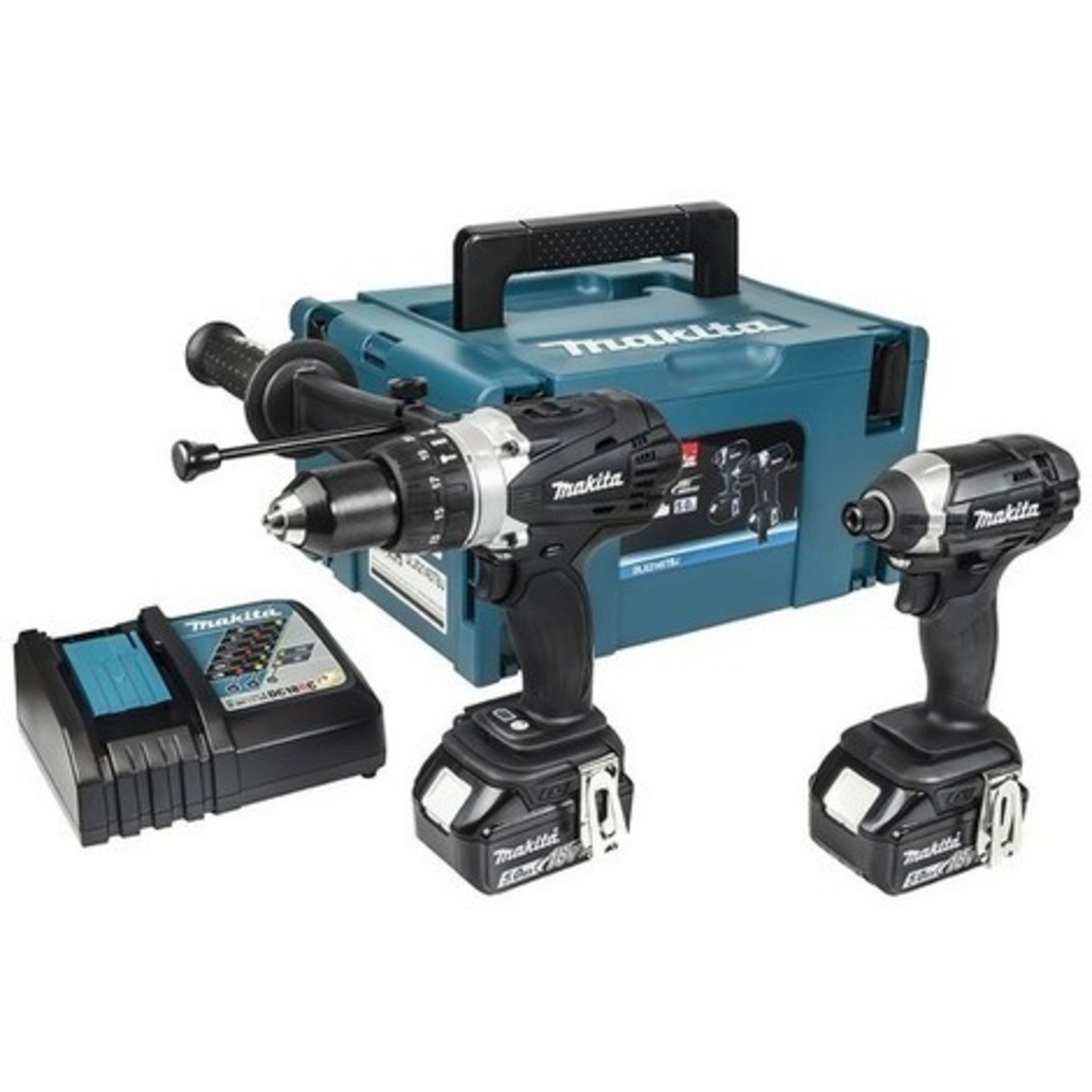 V Brand New Makita 18v Black Twin Pack Inc Cordless Combi Drill + Impact Driver + 2x 5.0Ah Batteries