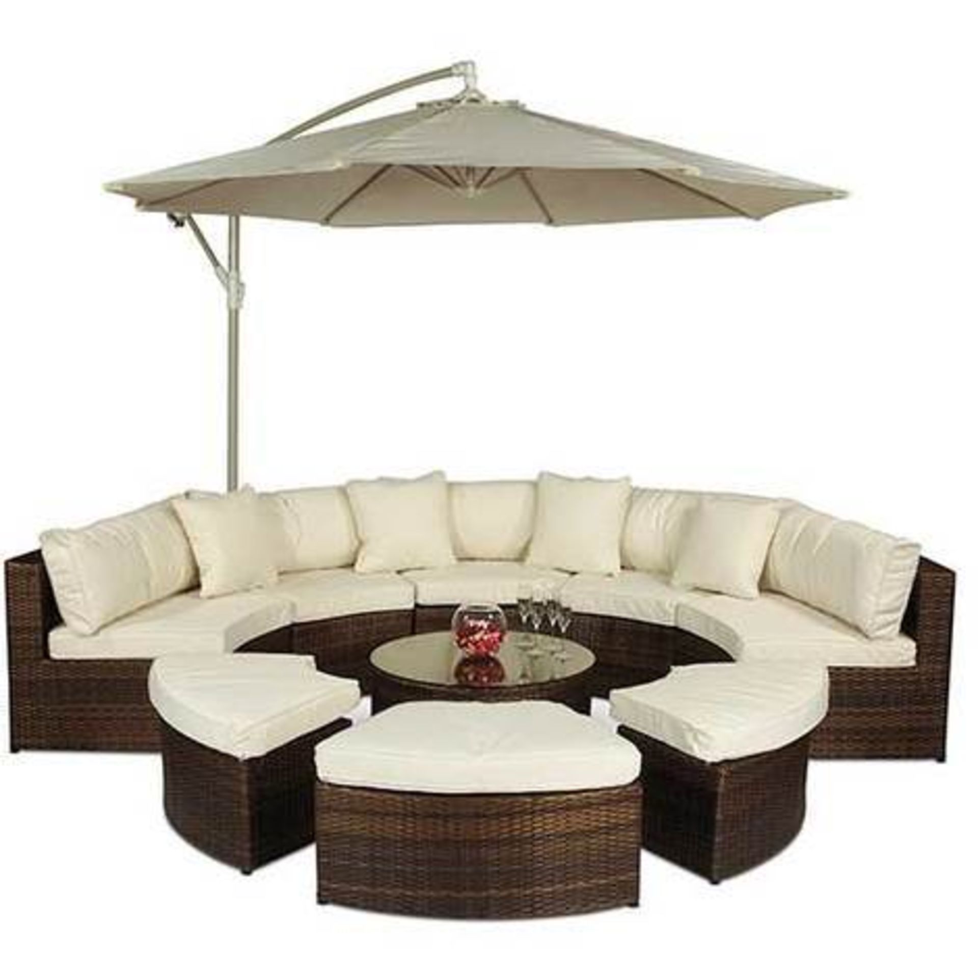 V Brand New Fantastic Rattan Semi Circular Furniture Set Inc 3m Crank Banana Parasol - Item