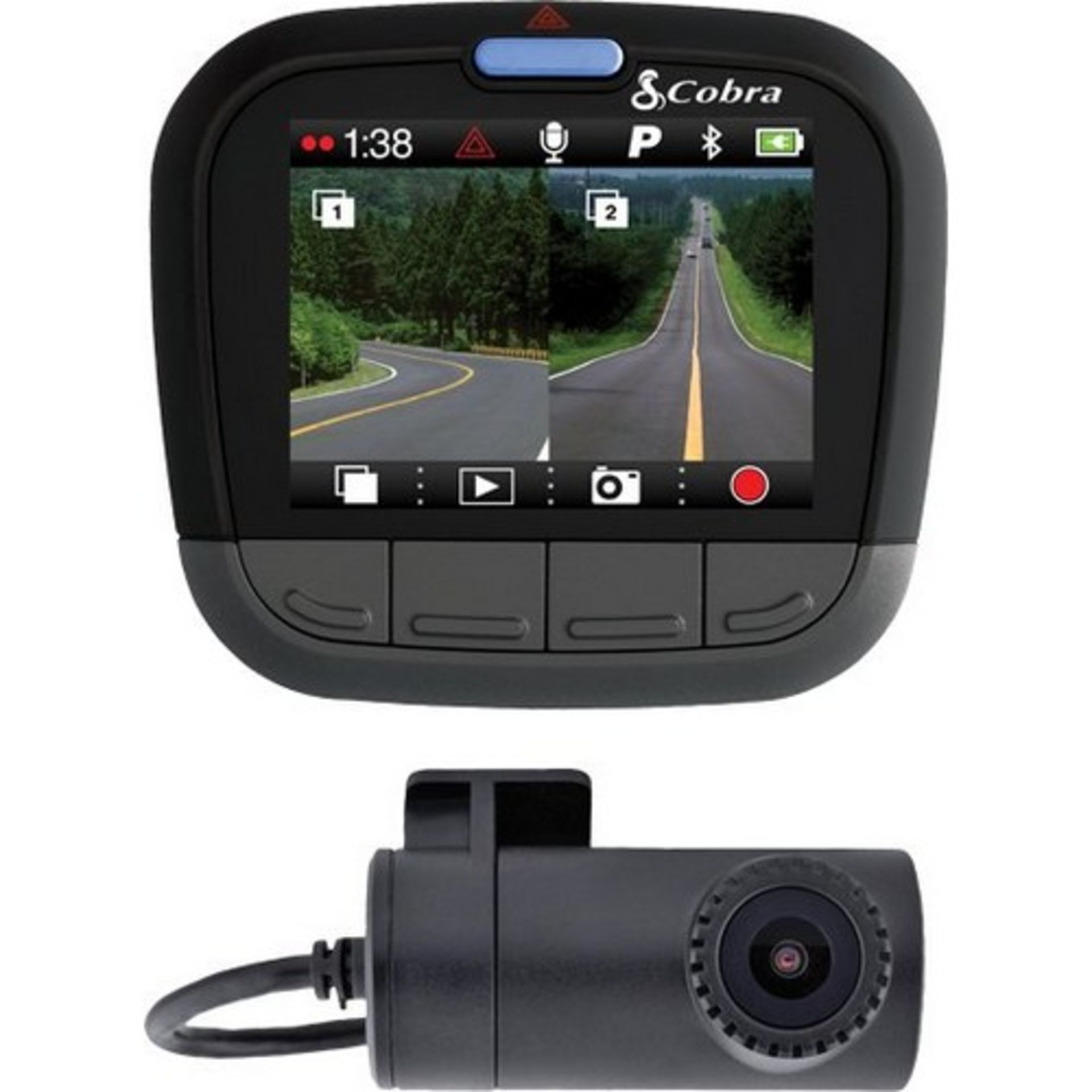 V Grade A Cobra CDR905DBT Dual View Dash Cam With 1080p Front and 720p Rear Camera With 16gb - Image 2 of 2