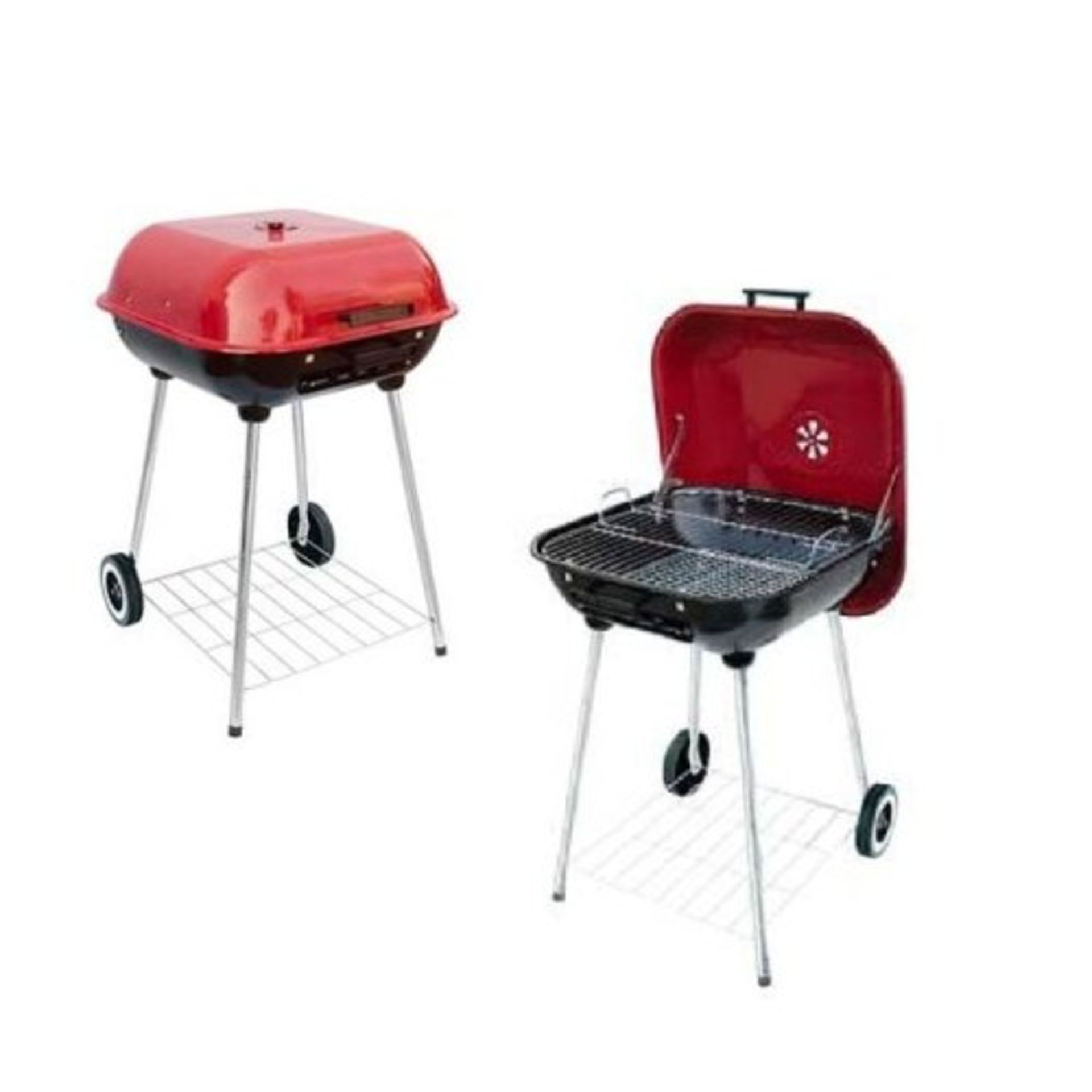 V Brand New Mastercook 54cm Stainless Steel Charcoal Barbecue With Red Top