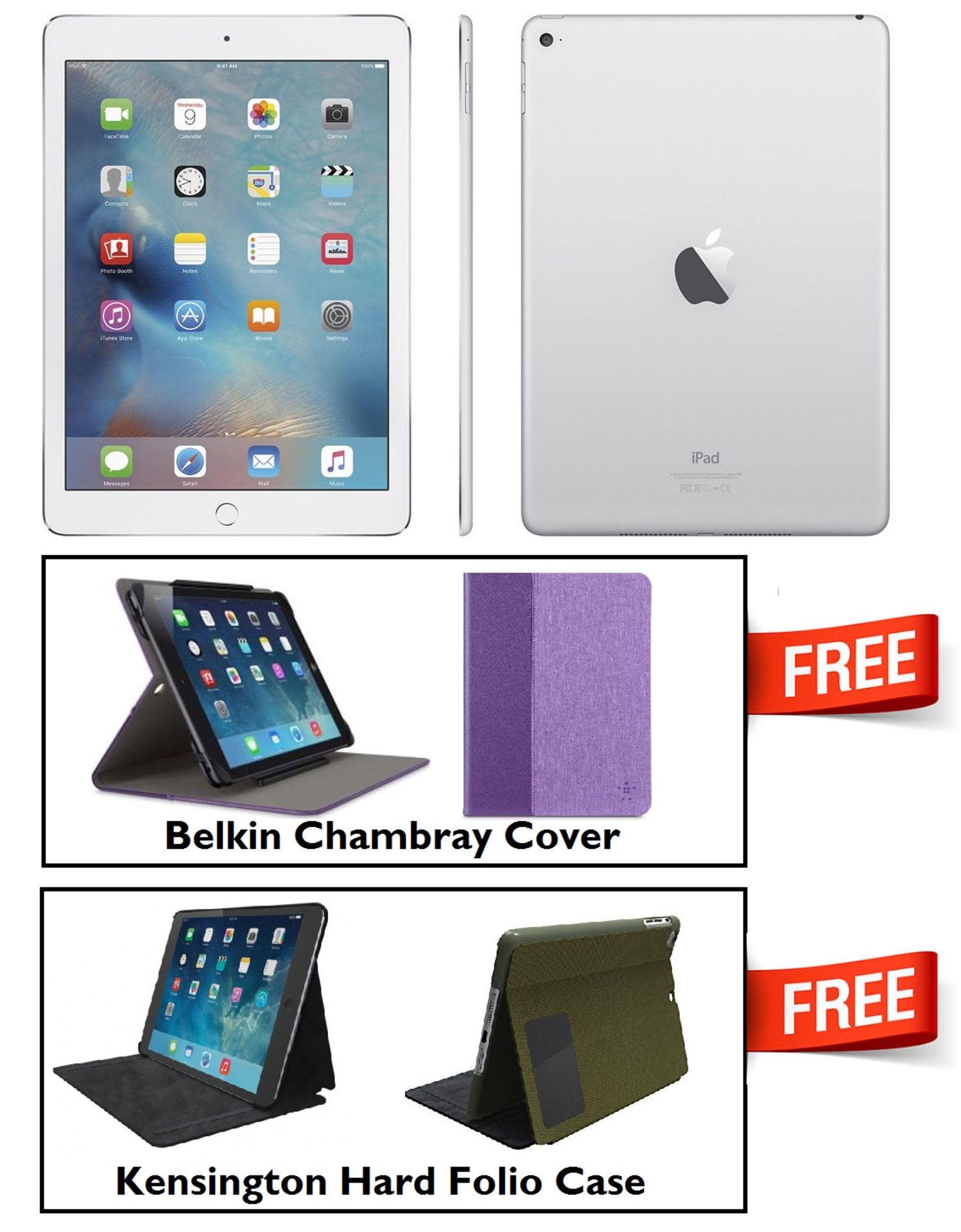 V Grade A/B Apple iPad Air 16Gb - Wi-Fi - Silver/White - Unlocked with Charging Cable - Comes With