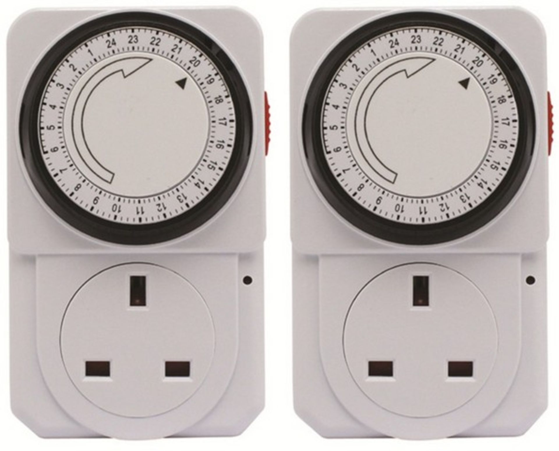 V Brand New Twin Pack Indoor Mechanical Timer Sockets With 24 Hour Timer - 48 Switches Per Day