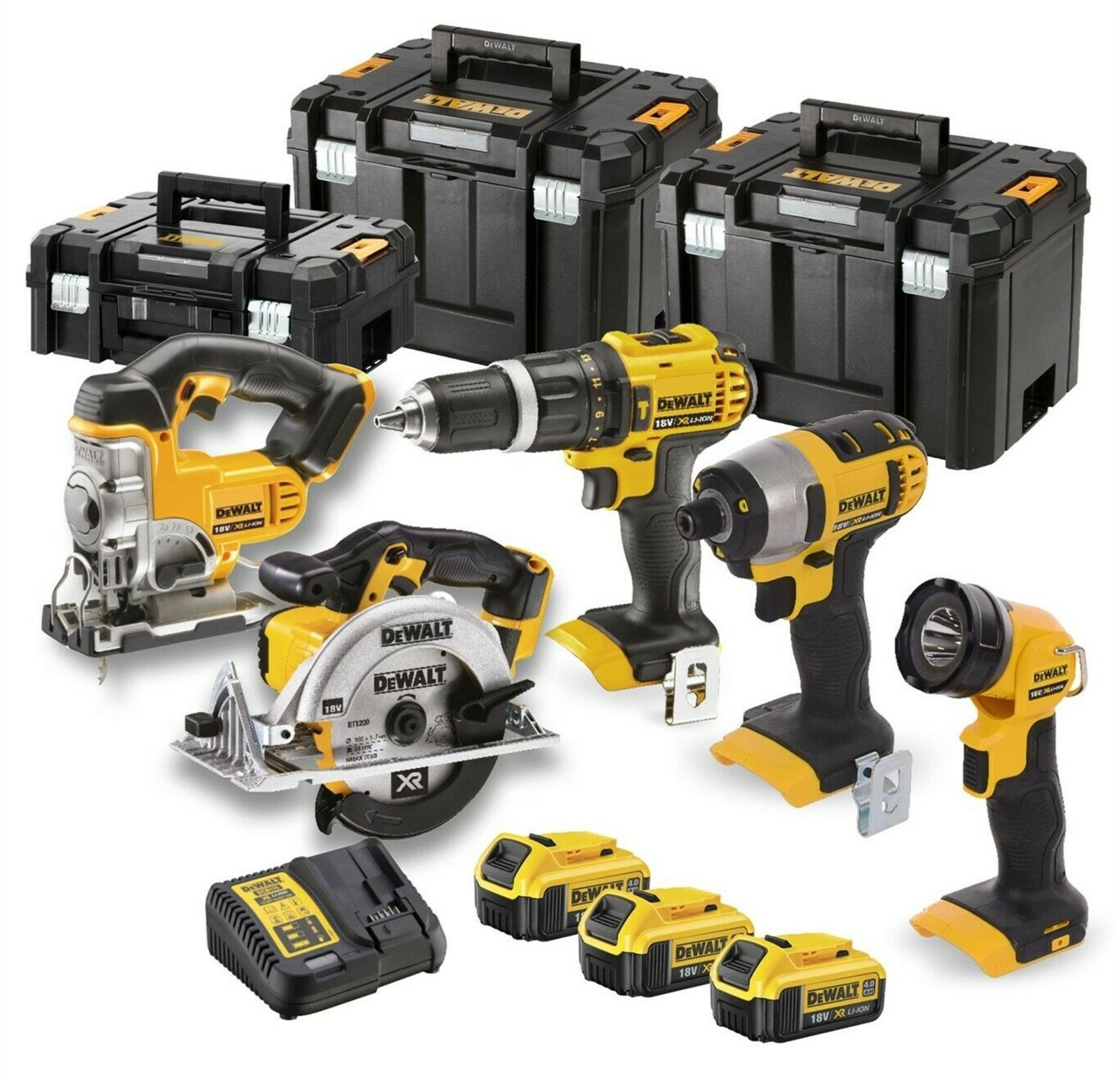 V Brand New DeWalt 18v 5 Piece Set Inc 3x 5.0Ah Batteries - Kit Includes Impact Driver + Combi Drill - Image 2 of 2