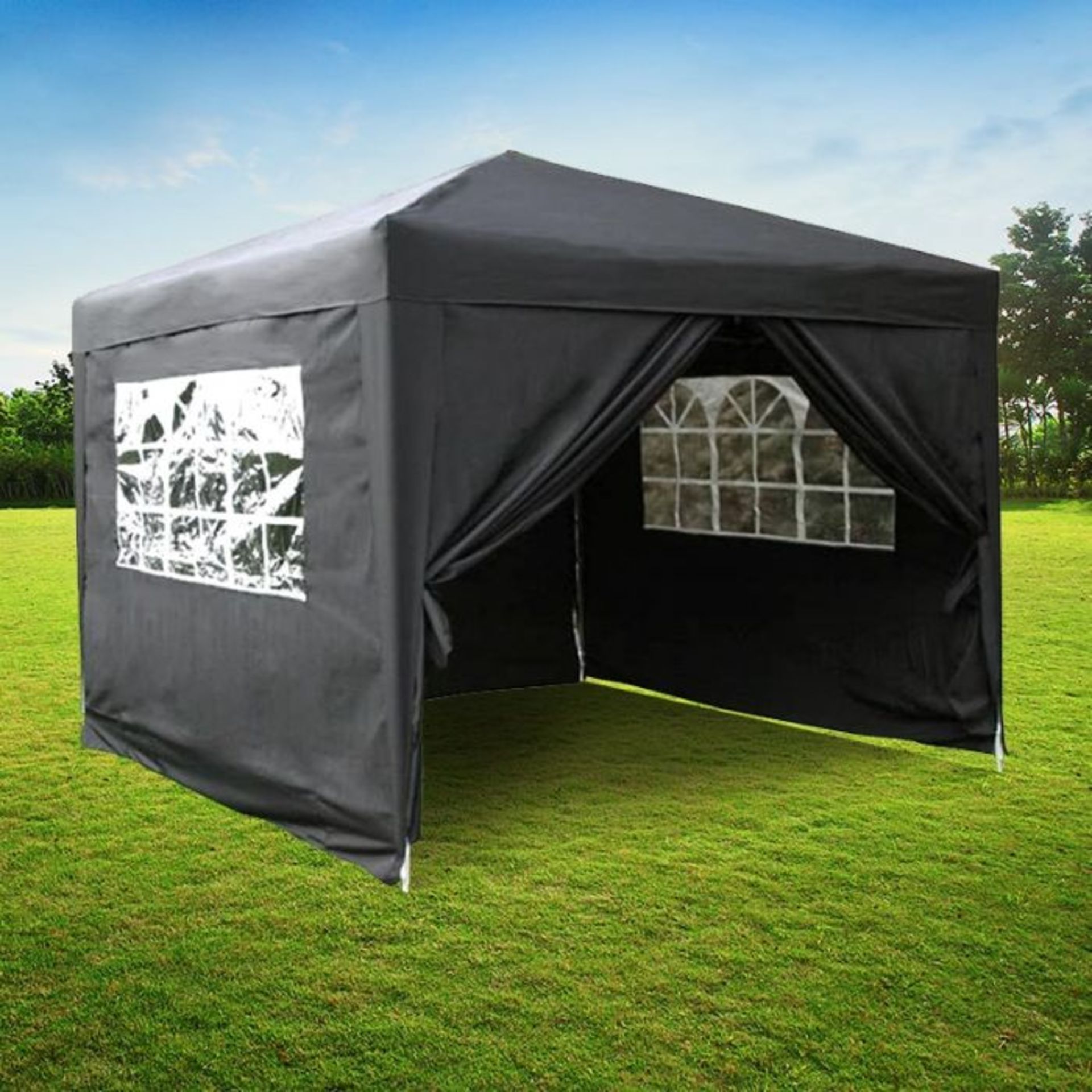 V Brand New DG Gazebo 3m X 3M - Black - With Side Walls