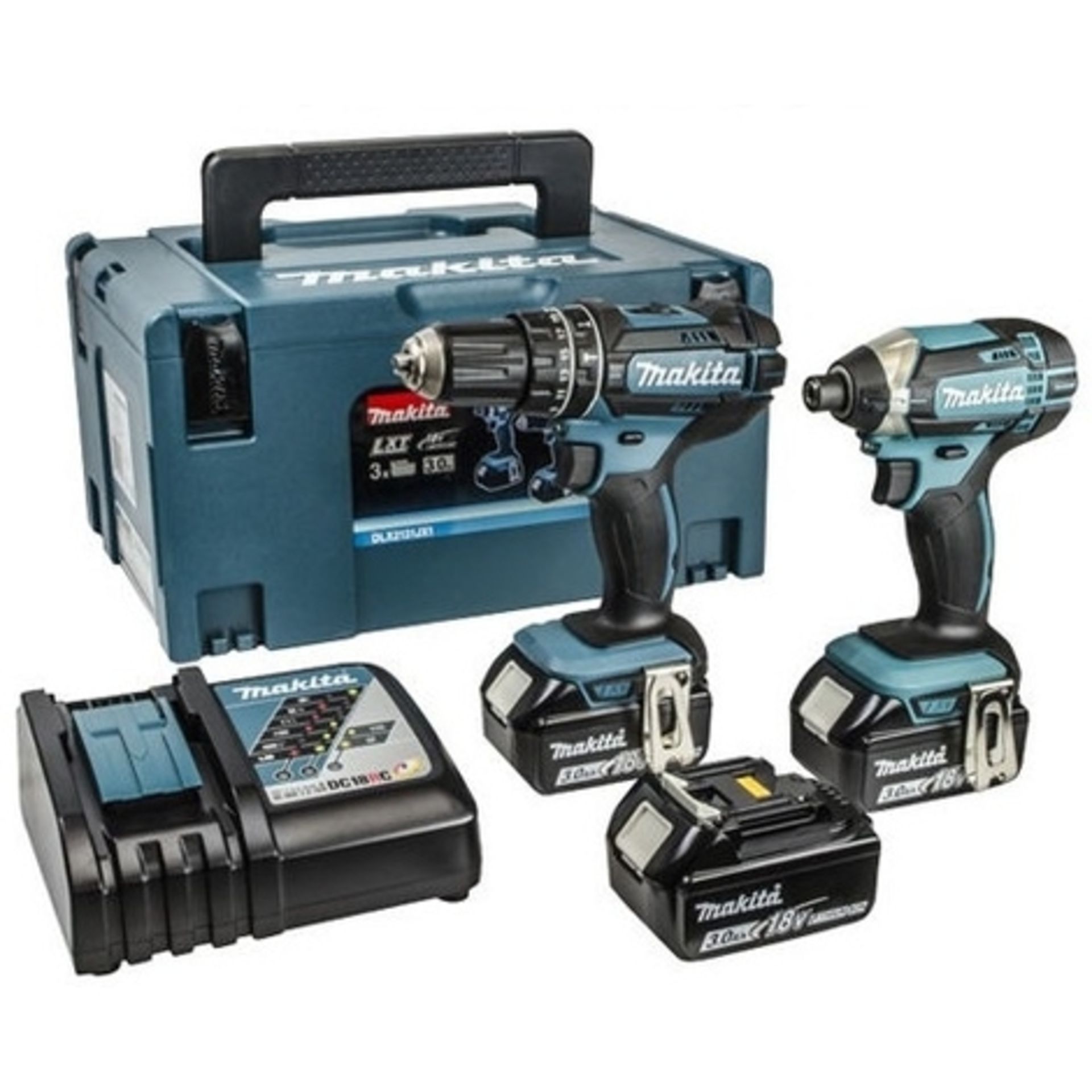 V Brand New Makita 18v Twin Set Inc Cordless Combi Drill + Imapct Driver + 3x 3Ah Batteries +