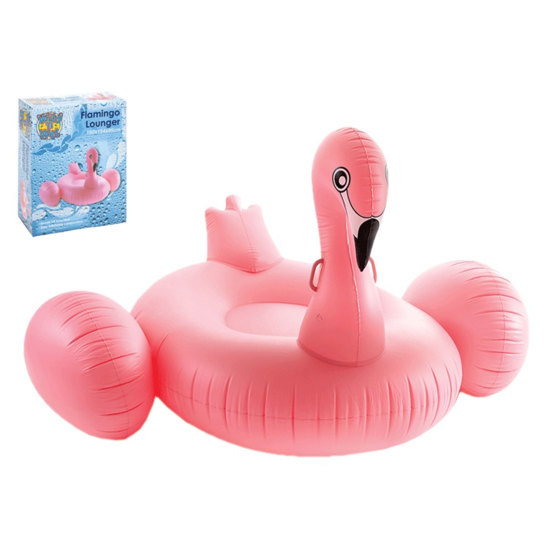 V Brand New Inflatable Flamingo Lounger (150 x 154 x 95cm) - Repair Kit Included - Easy Inflatable