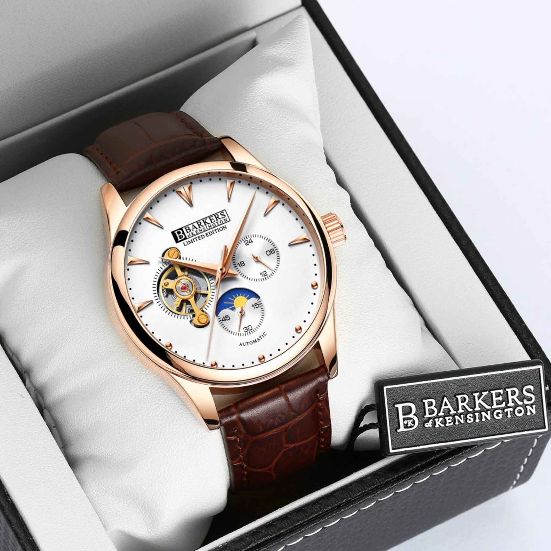 V Brand New Barkers of Kensington Automatic Rose Gold Watch - With Certificate - Boxed - SRP £525.