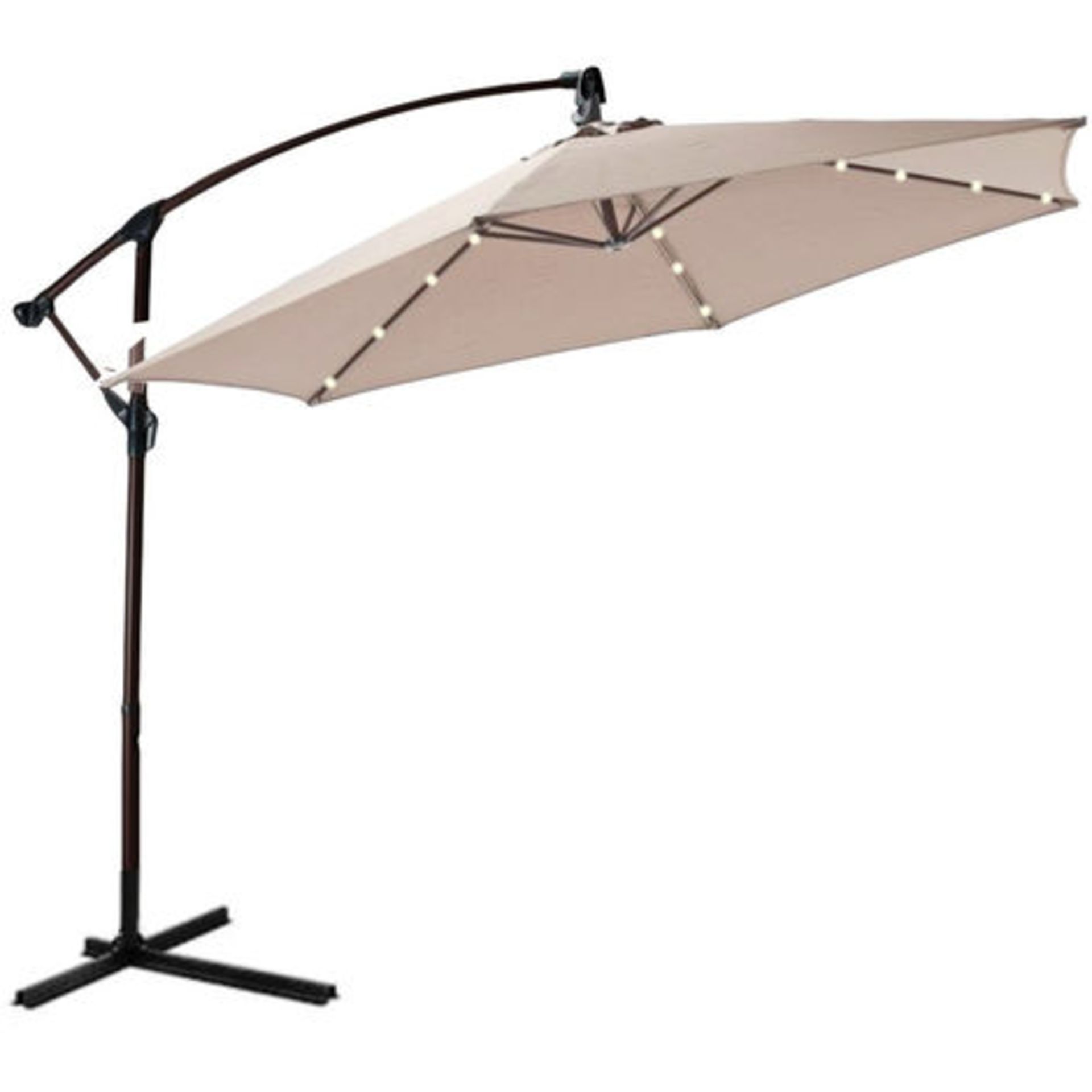 V Brand New 3m LED Solar Powered Aluminium Banana Parasol Cream - Item available approx 5-6