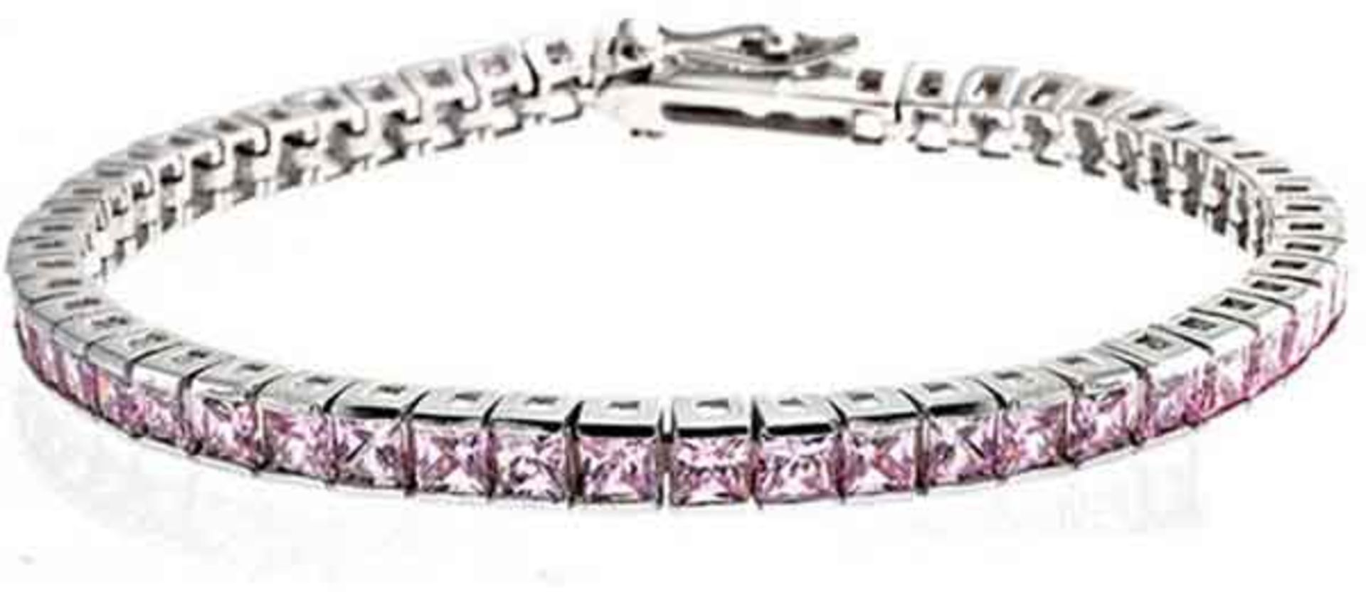 V Brand New Platinum Plated Pink Stone Tennis Bracelet