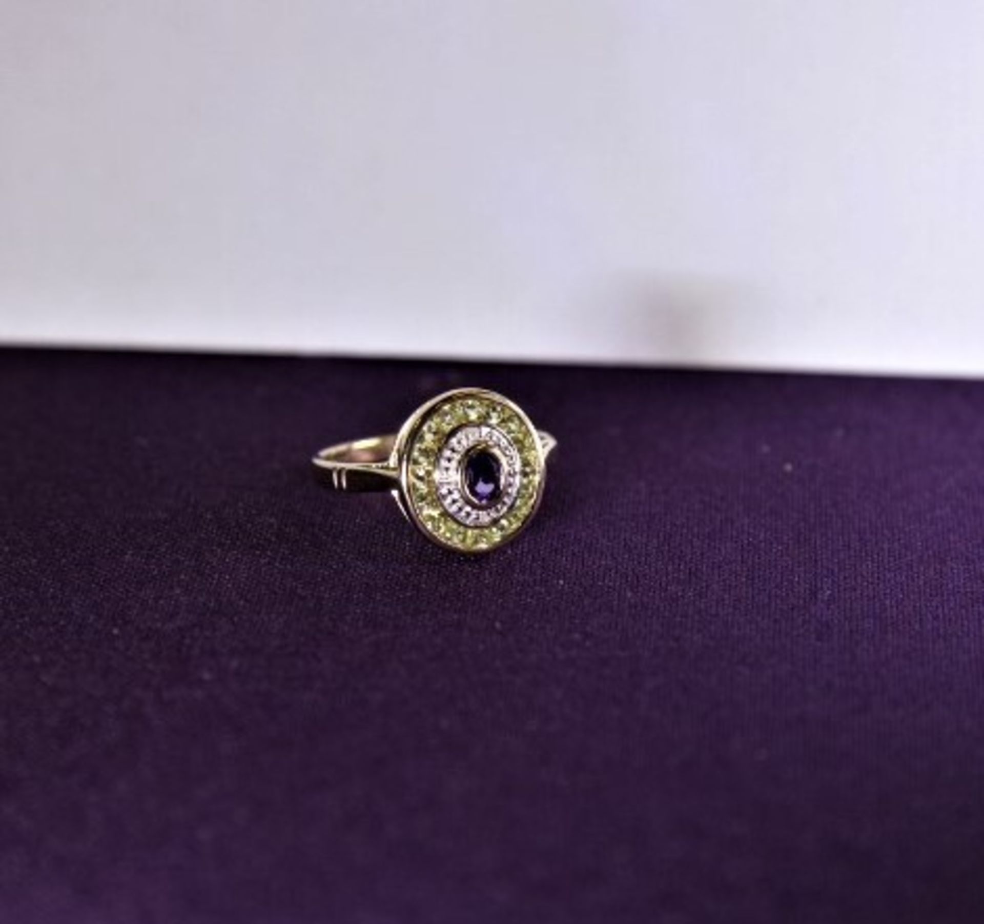 Brand New Yellow Gold Purple Topaz-Diamond & Emerald Ring