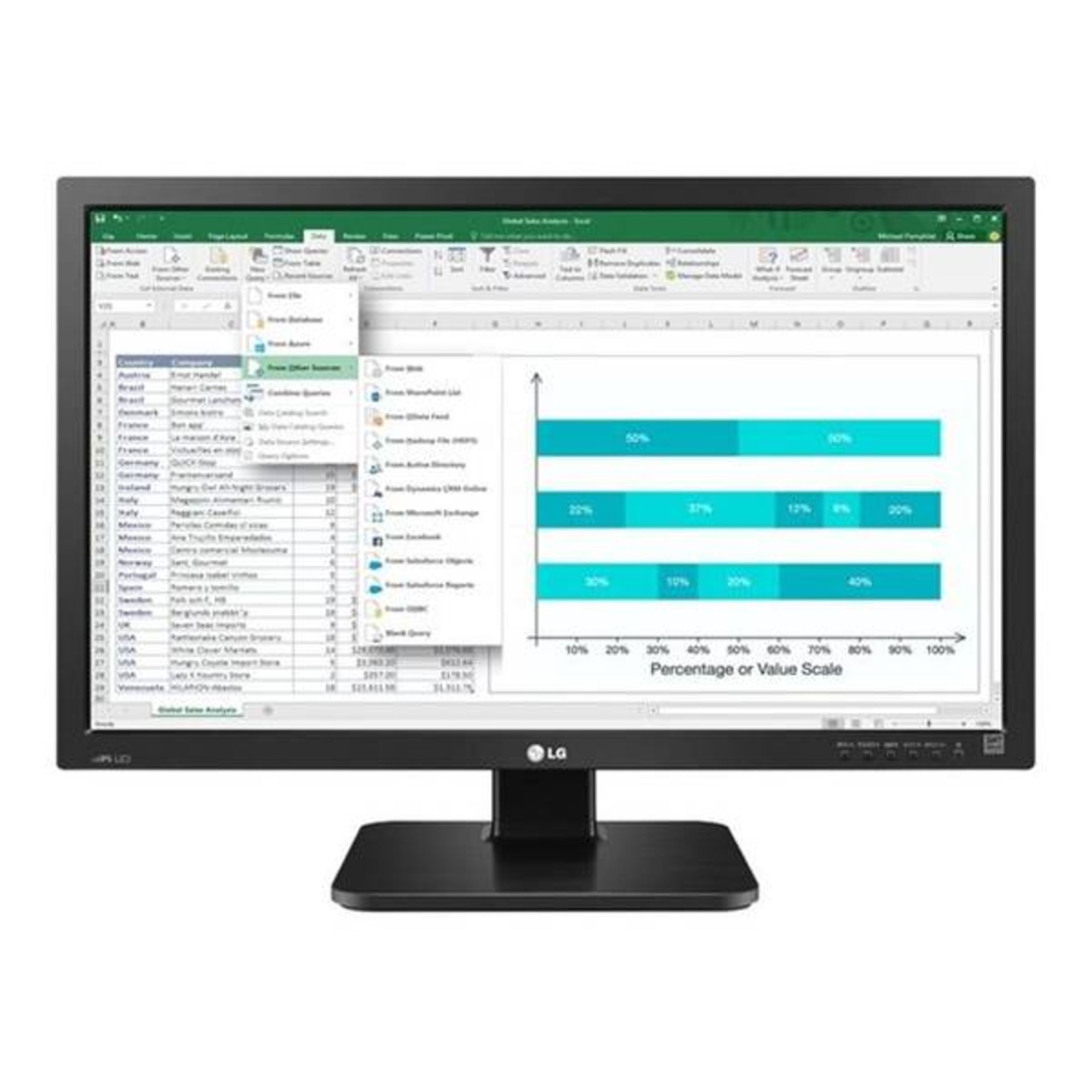 V Grade A LG 24 Inch FULL HD IPS LED MONITOR WITH SPEAKERS - D-SUB, DVI-D, HDMI, DISPLAY PORT