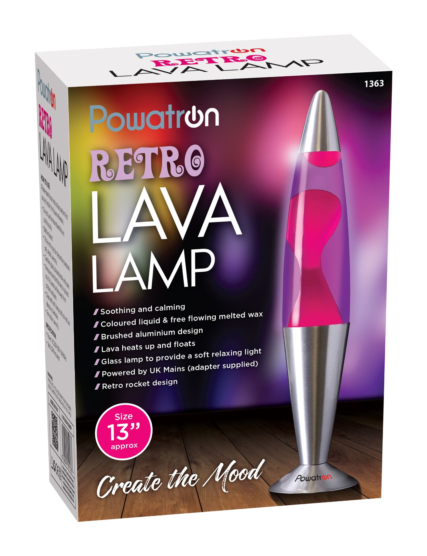 V Brand New Powatron 13 Inch Retro Lava Lamp - Retro Rocket Design - Coloured Liquid and Free