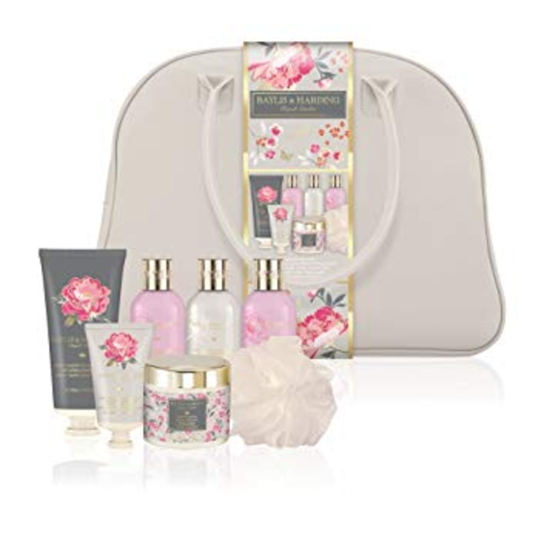 V Brand New Baylis & Harding Pink Magnolia & Pear Blossom Weekend Bag Inc 200ml Body Wash + 100ml